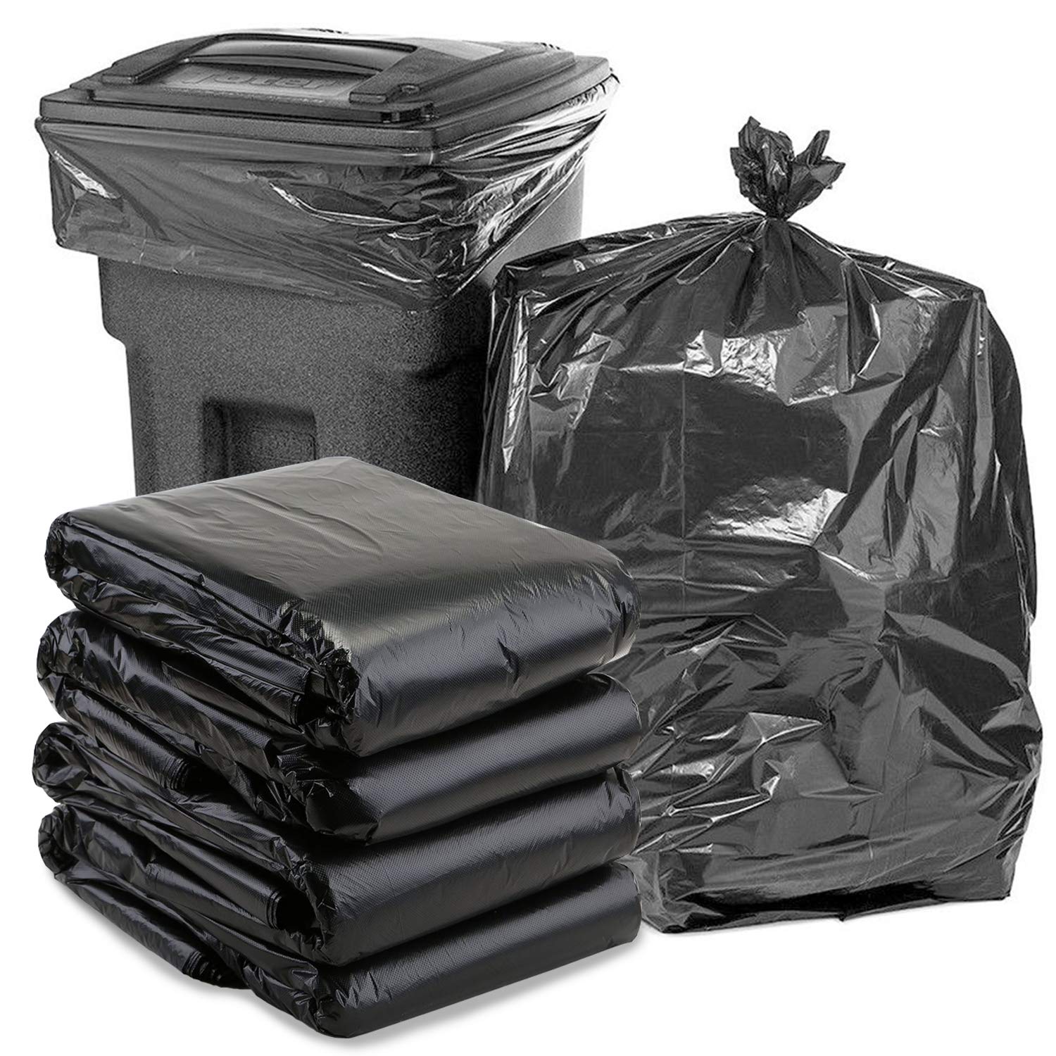 **65 Gallon Heavy Duty Trash Bags - 25 Count Large Black Garbage Can Liners for Indoor & Outdoor Use - Perfect for Kitchens, Offices, and Yard Waste**