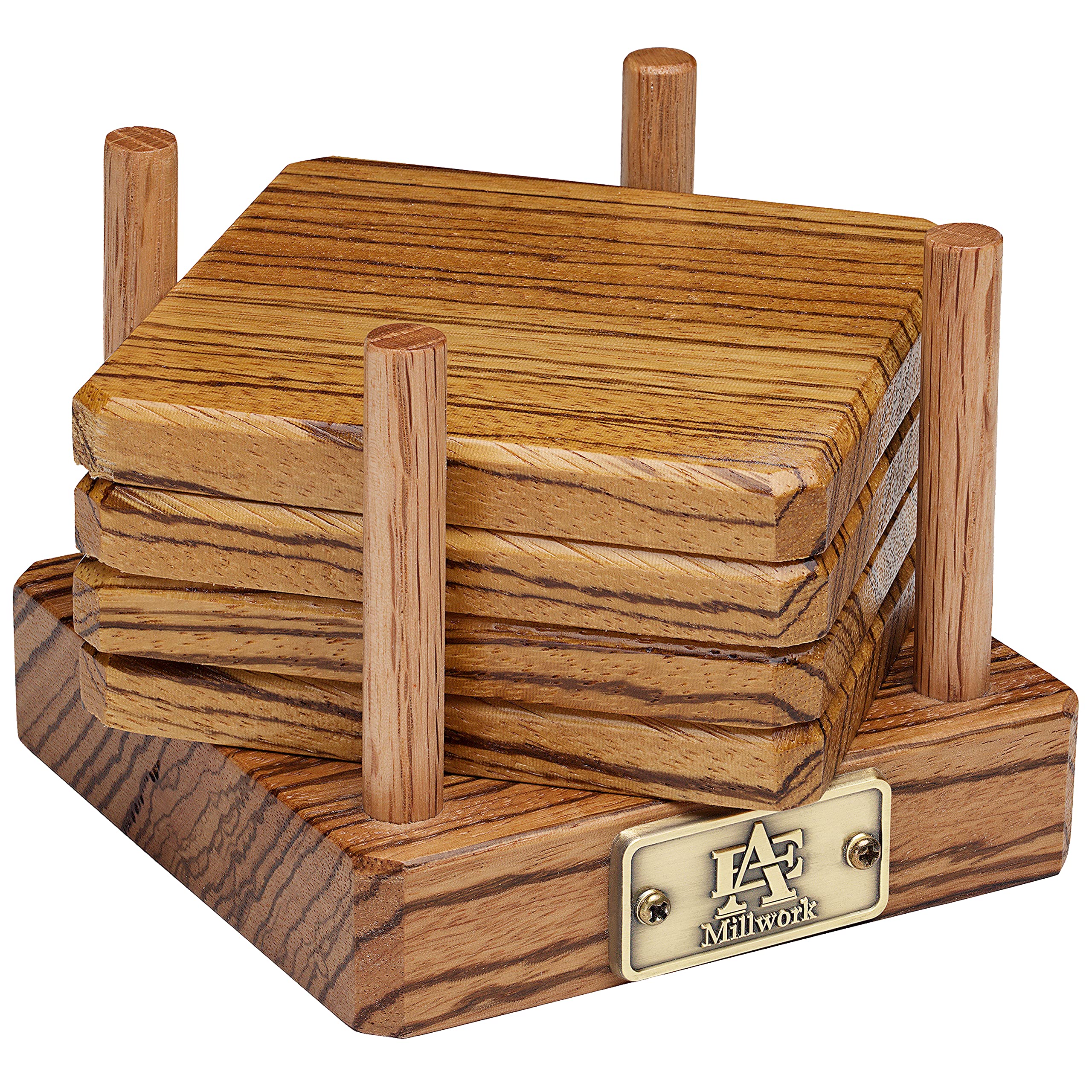 Premium Exotic Tiger Edge Grain Wood Coasters Set of 4 - Luxury Table Protectors for Coffee, Beer & Drinking Glasses (3.5” x 3.5” x 0.5”) - Handcrafted in USA - Perfect for Home Bars, Coffee Tables & Dining Room Decor