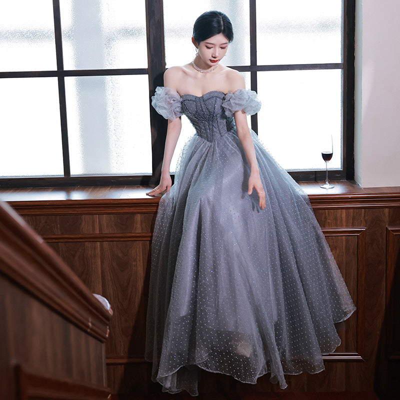 Elegant Blue Tulle Long Prom Dress with Lace-Up Back & Removable Sleeves - Perfect for Evening Gala, Formal Dances & Special Occasions