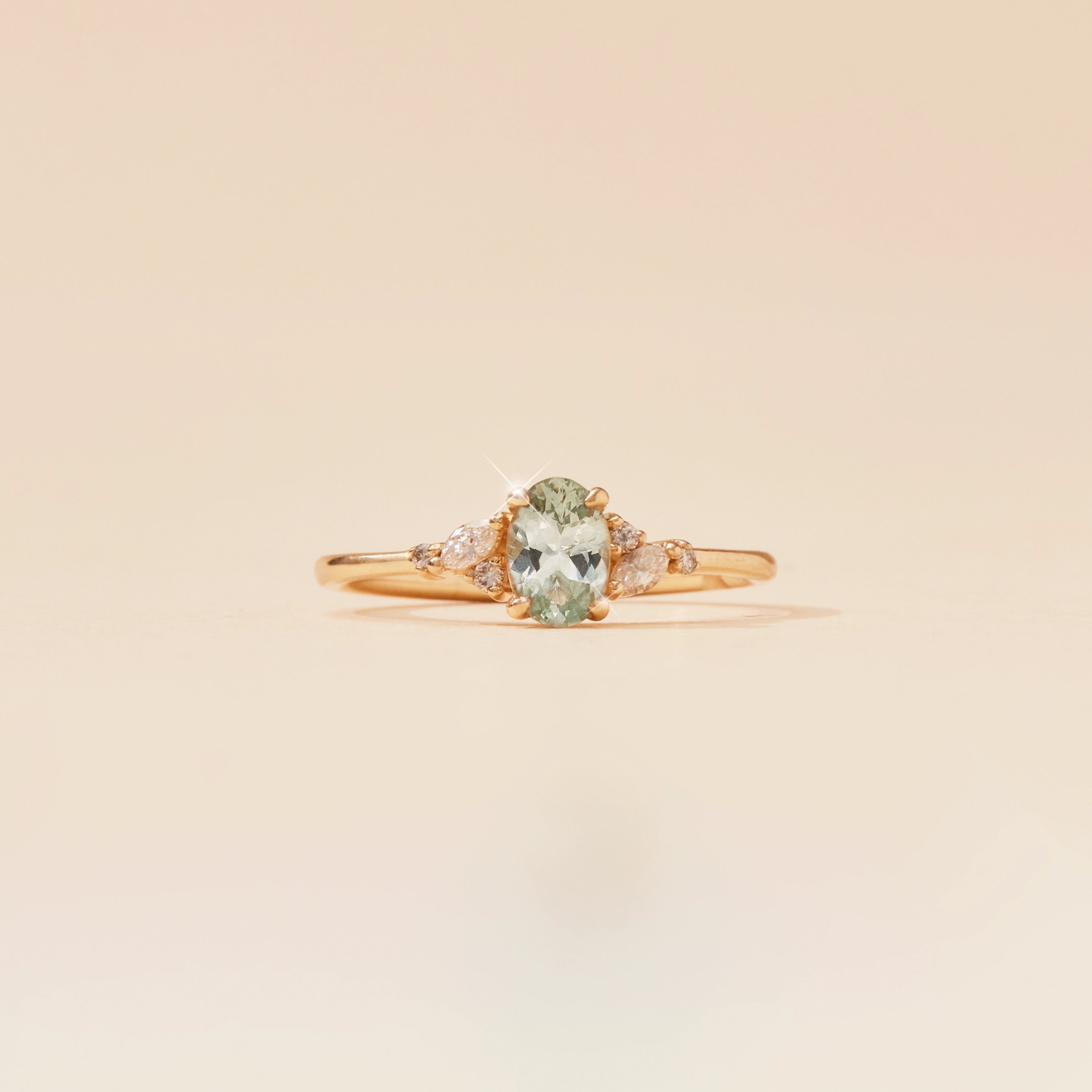 Love's Reverie Unique 14K Yellow Gold Ring with Celadon Oval Cut Sapphire – Perfect for Engagement, Anniversary & Special Occasions