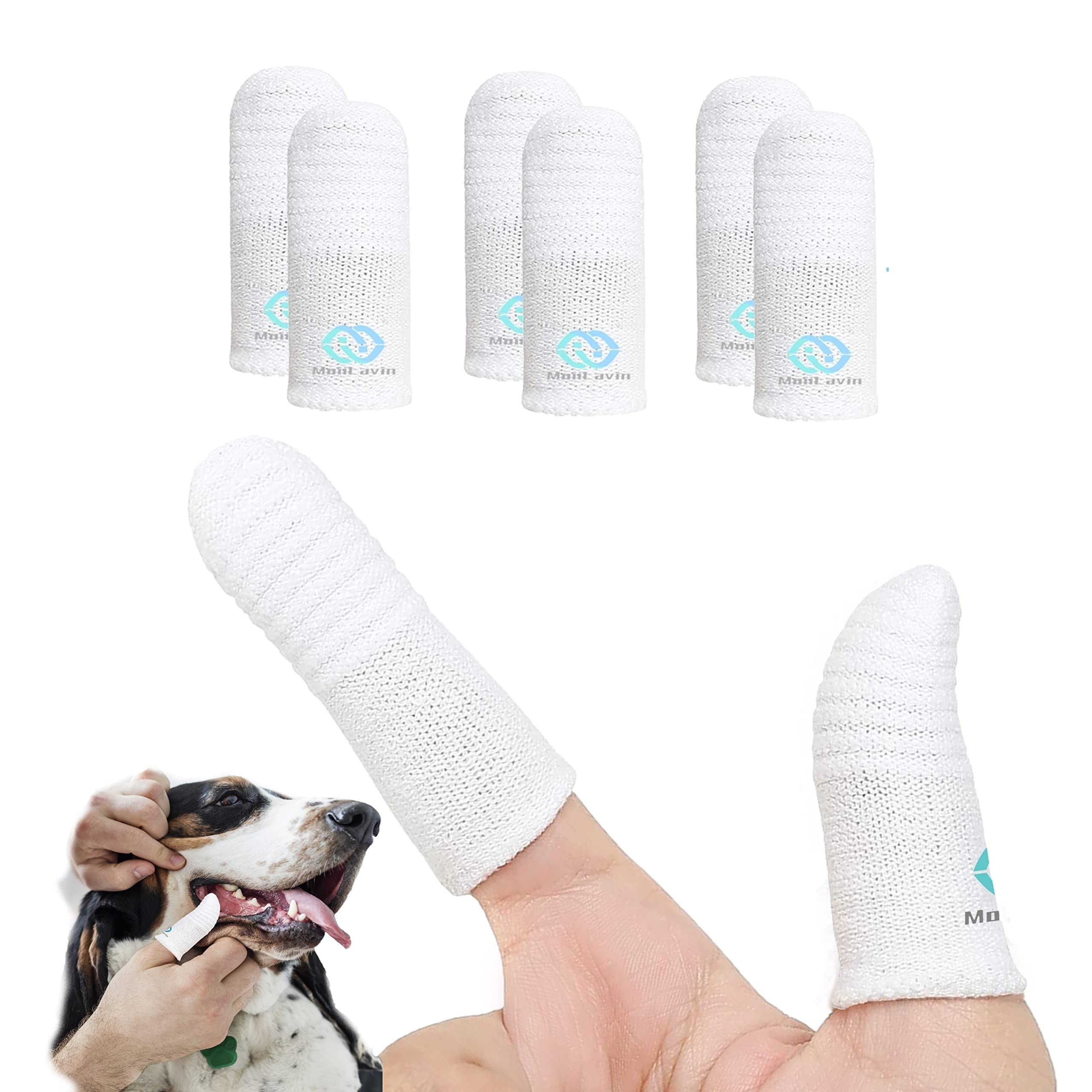 MoiiLavin 6 Pack Soft Finger Toothbrush for Dogs & Cats - Gentle Dental Care Toothbrush for Small to Large Pets - Oral Hygiene Cleaning Kit with 2 Finger Brushes (White) - Perfect for Daily Teeth Cleaning & Fresh Breath