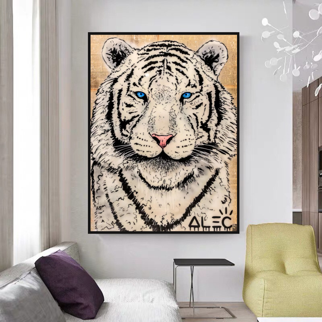 White Tiger Poster - Stunning Wildlife Art Print of Majestic White Tigers for Home & Office Decor | Perfect for Living Room, Bedroom, or Office Wall Art