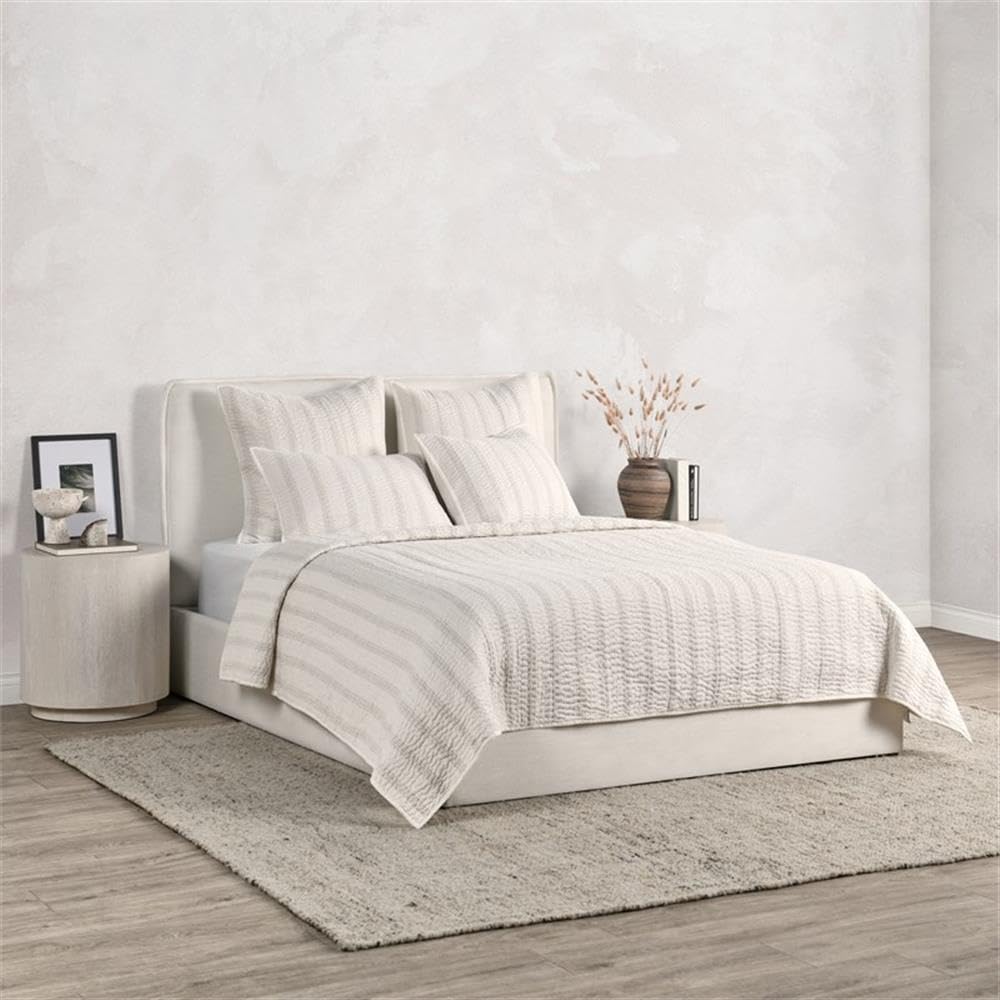 Classic Home Abraham Cotton Linen Queen Quilt Set - Eggshell Beige Bedding for Cozy Comfort | Perfect for Master Bedroom, Guest Room & Luxury Hotel Style