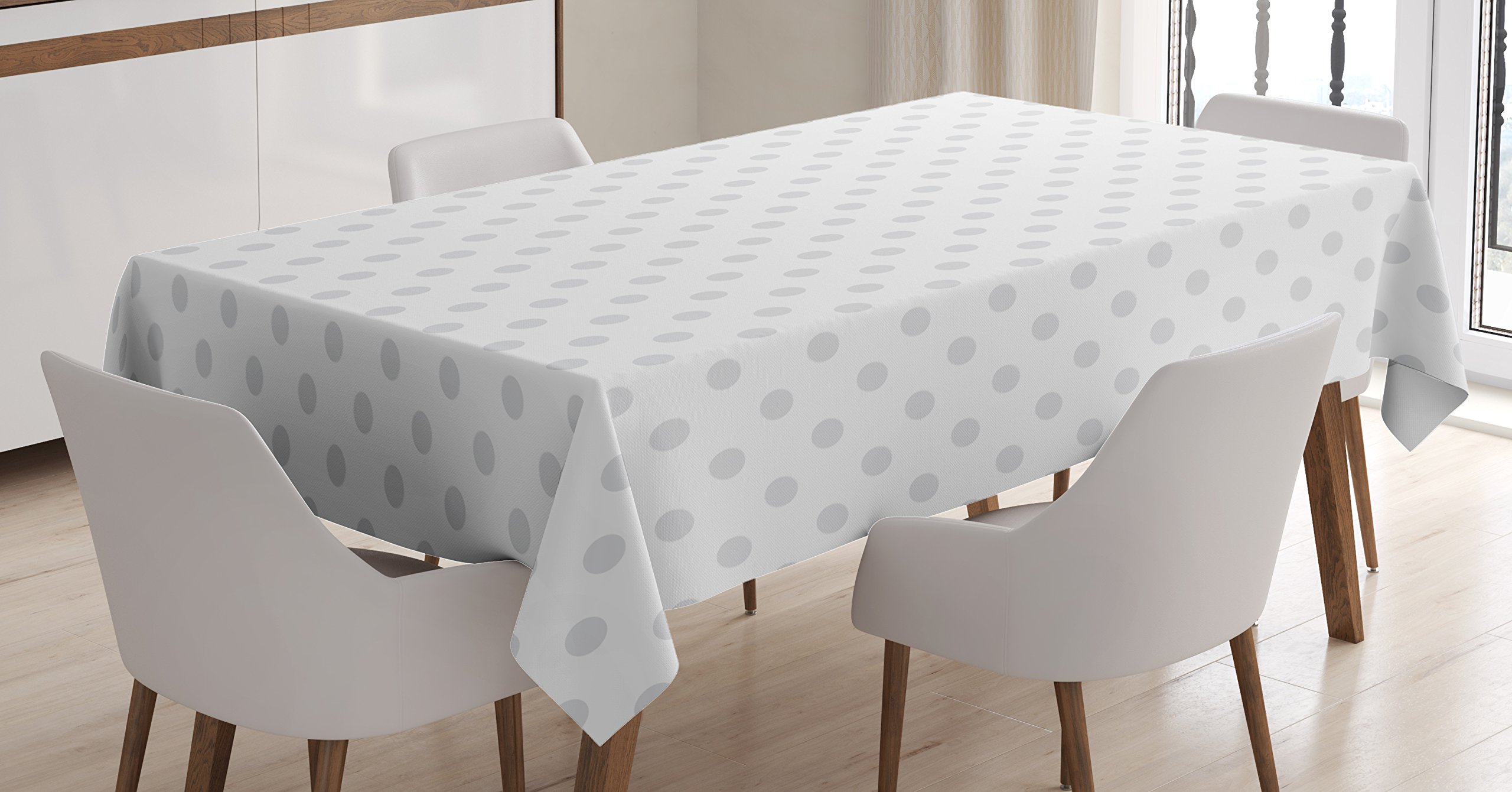 Ambesonne Grey and White Polka Dot Tablecloth - 60x90 Inch Rectangular Vintage Retro Table Cover for Dining Room & Kitchen Decor | Perfect for Parties, Holidays, and Everyday Use