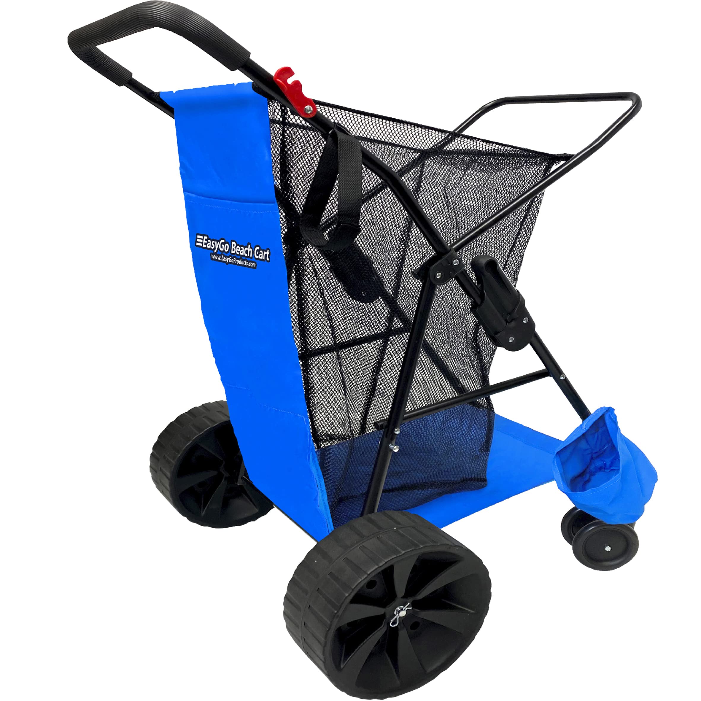 EasyGo Heavy Duty Folding Beach Cart with Large Sand Wheels - Holds 4 Chairs, Storage Pouch & Umbrella Holder - Blue | Perfect for Beach Trips, Camping, Picnics & Outdoor Adventures