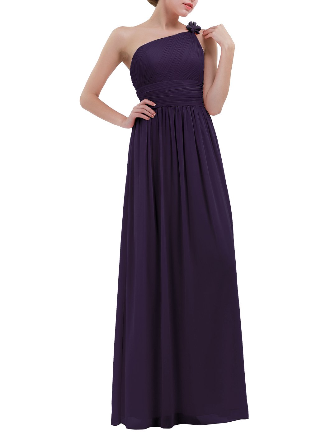 ACSUSS Women's Soft Chiffon Floral One Shoulder Long Bridesmaid Dress Prom Gown - Elegant Formal Gown for Weddings, Parties & Special Occasions