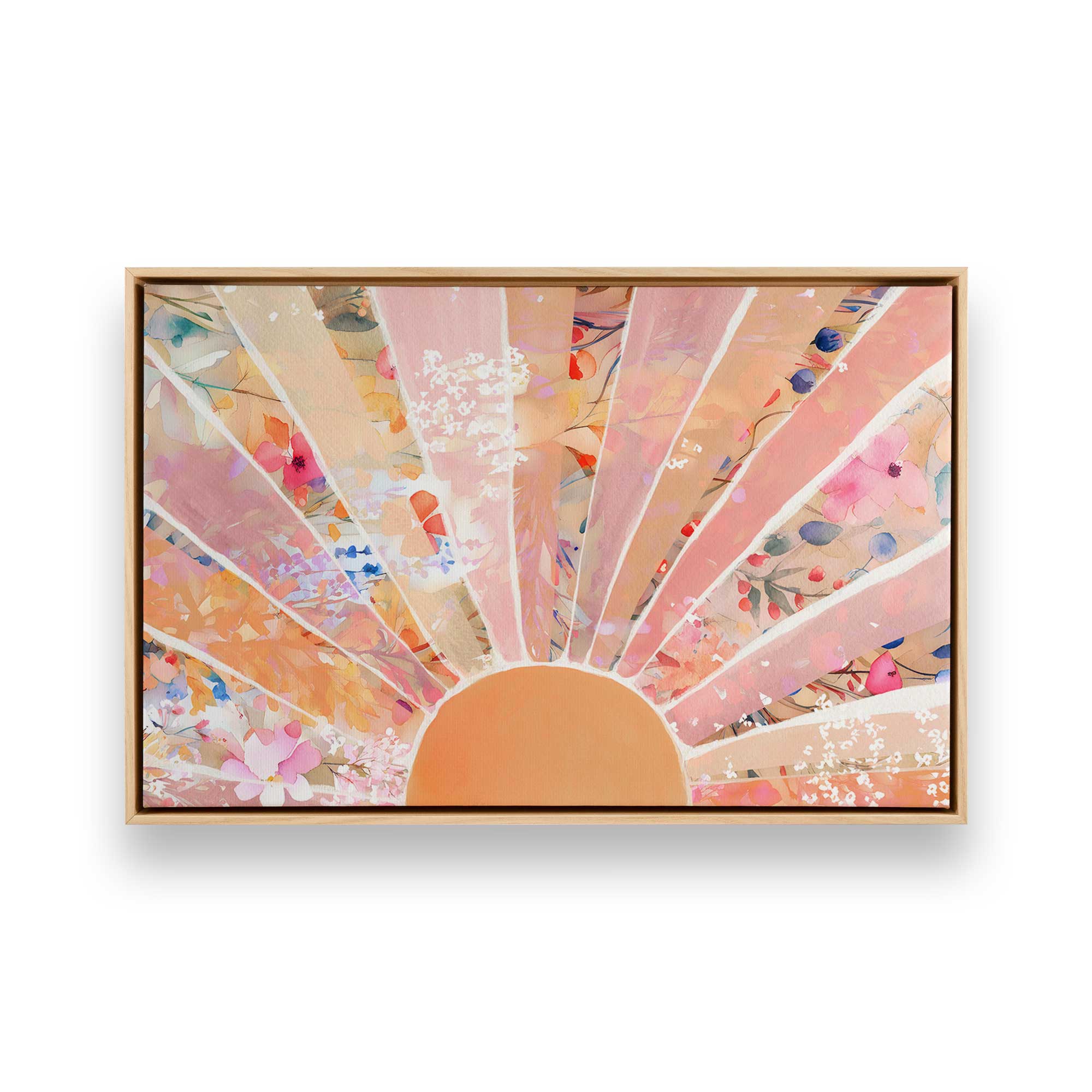 Gentle Floral Sunburst Canvas Wall Art - Handmade Boho Home Decor for Living Room, Bedroom & Office
