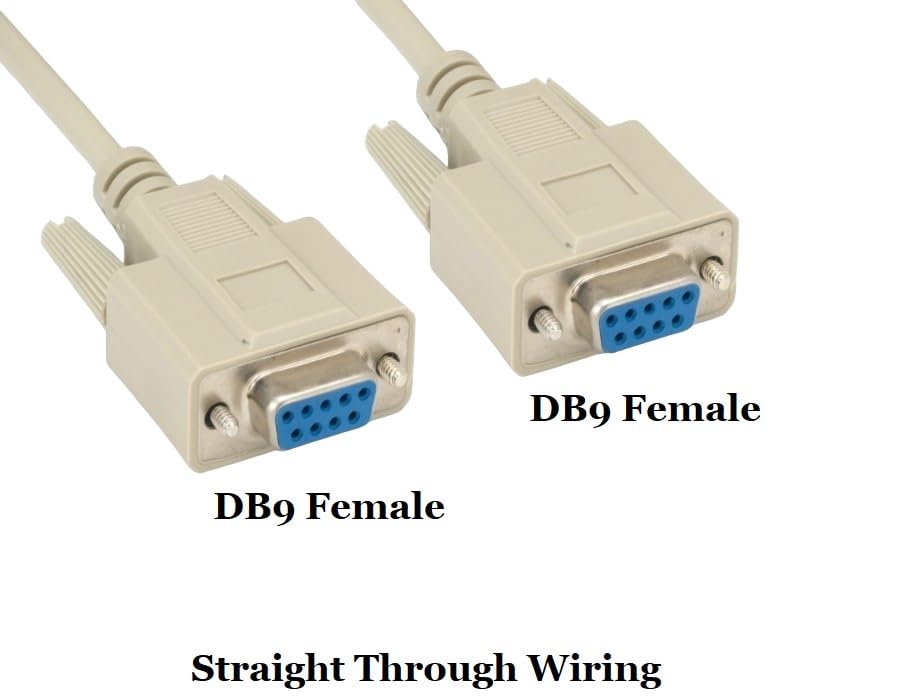 Shielded RS232 Serial Cable DB9 Female to Female - 6ft, 10ft, 25ft Length Options - Molded Beige Connector for Industrial Equipment, POS Systems & Data Transfer