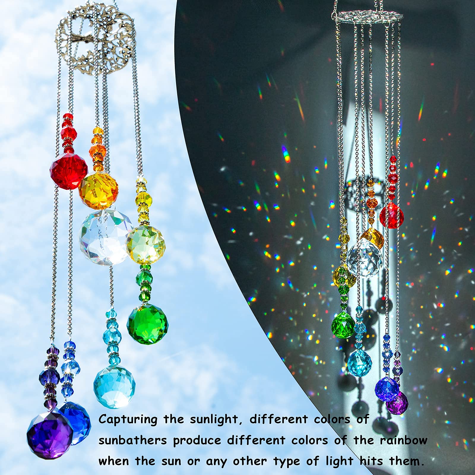 Vibrant Crystal Ball Prisms Suncatcher - Tree of Life Window Hanging Ornament & Rainbow Maker Pendant for Home & Garden Decor | Perfect for Living Rooms, Bedrooms, Wedding Decor & Outdoor Spaces