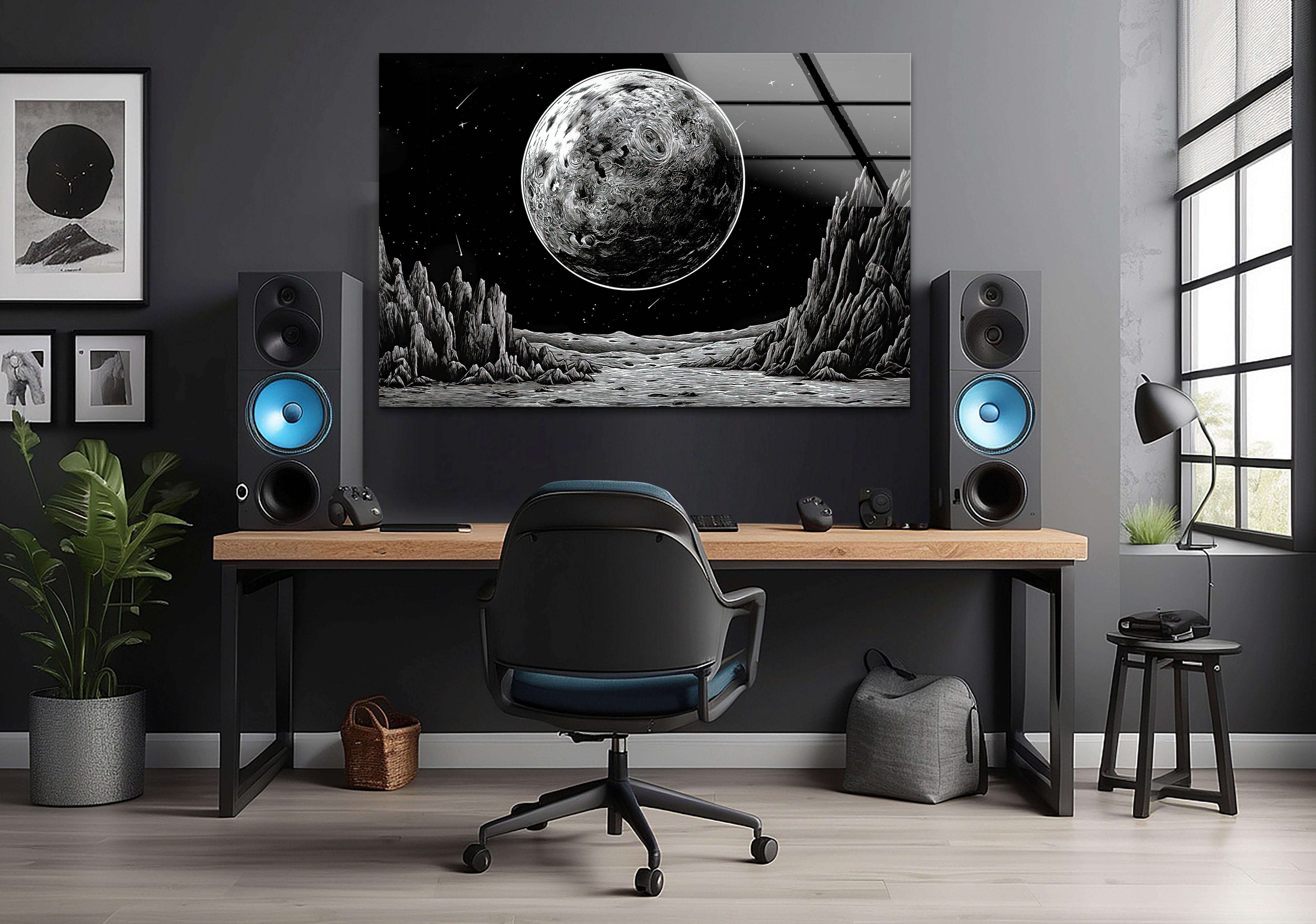 Black Moon Glass Wall Art - Handmade Modern Home Decor for Living Room, Bedroom & Office - Unique Glass Artwork for Stylish Interior Design