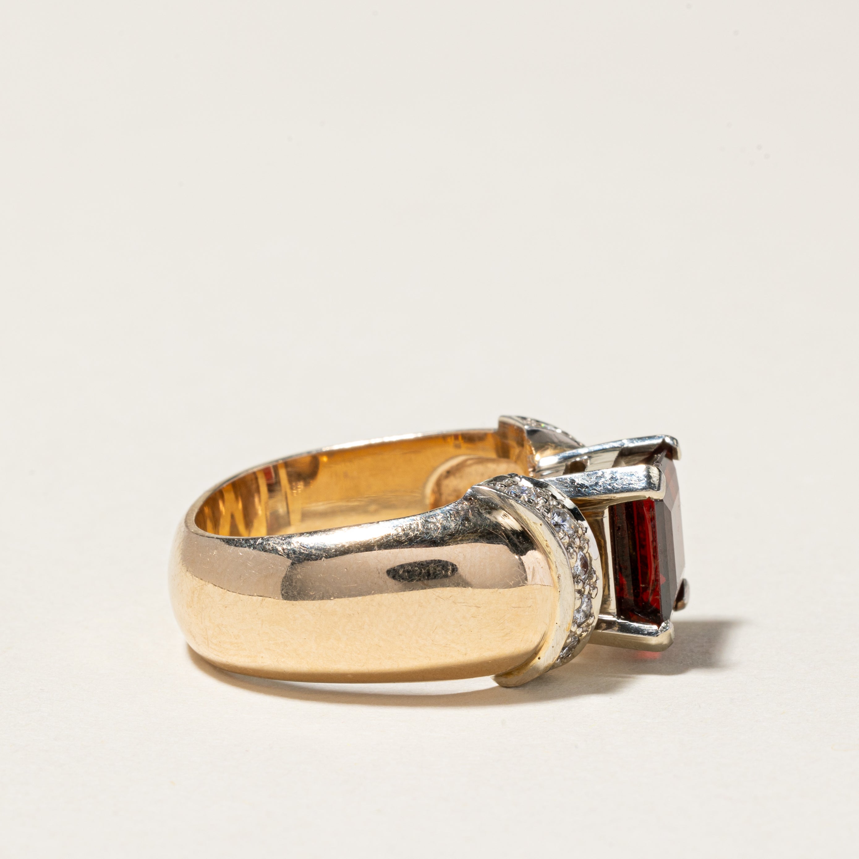 14K Yellow Gold Garnet & Diamond Cocktail Ring - 4.47ct Garnet & 0.31ctw Diamonds - Size 7.75 - Elegant Statement Jewelry for Parties, Weddings & Special Occasions