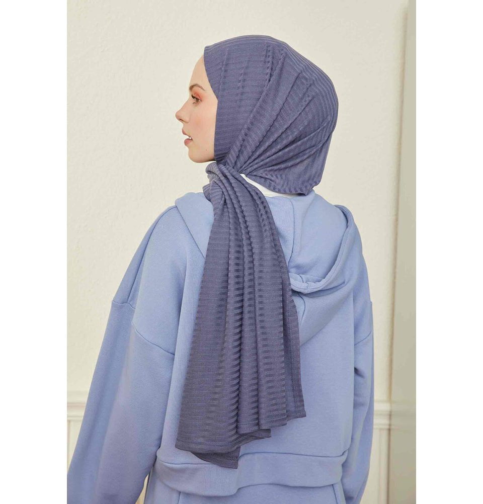 Comfy Striped Jersey Hijab Shawl - Blue Grey | Soft & Breathable Muslim Headscarf for Women | Perfect for Daily Wear, Prayer & Modest Fashion