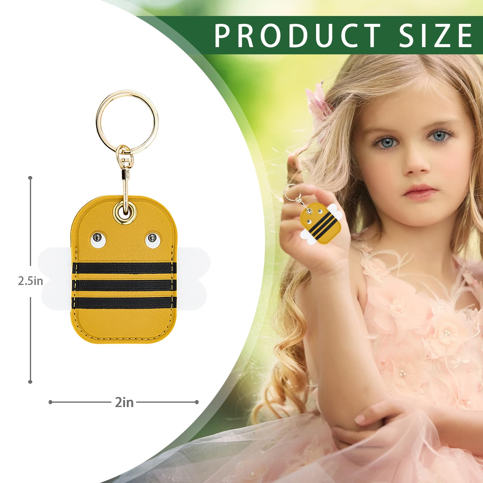 Premium Leather Keychain Holder for Apple AirTag - Anti-Scratch GPS Tracker Case with Key Ring | Perfect for Keys, Wallets & Luggage Tracking (Bee Design)
