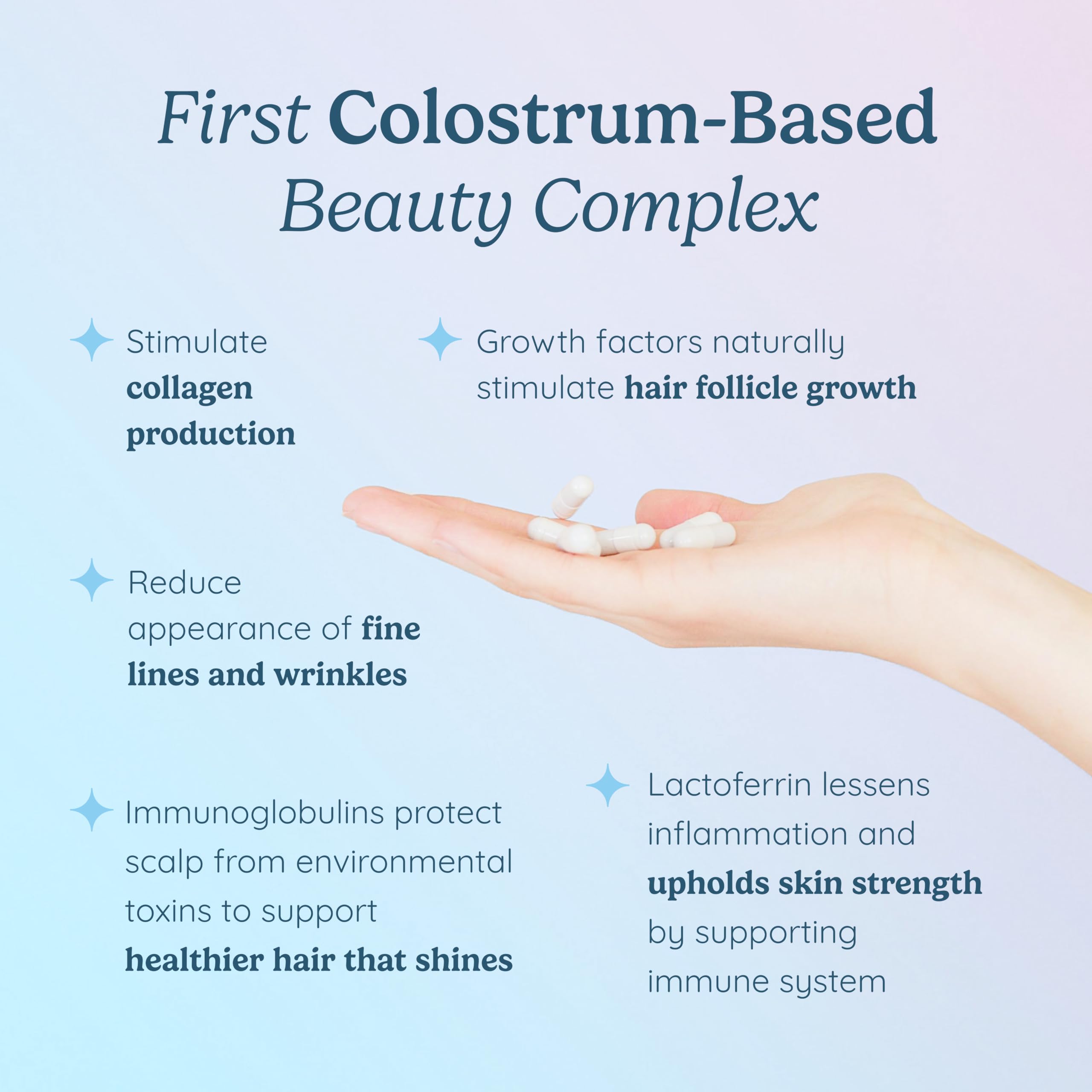 Premium Hair Skin & Nails Vitamins with Bovine Colostrum, Collagen, Hyaluronic Acid, Biotin, Zinc & Lactoferrin - Supports Faster Hair Growth, Stronger Nails & Radiant Skin - 30 Day Supply of Vegan Capsules for Women & Men - Perfect for Daily Beauty Routine & Wellness Support