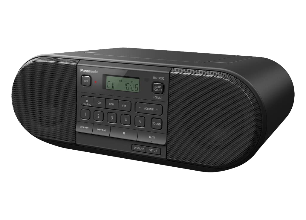 Panasonic RXD550 Portable AM/FM Radio with CD Player, Bluetooth, USB - Black | Perfect for Home, Office, Travel & Outdoor Use