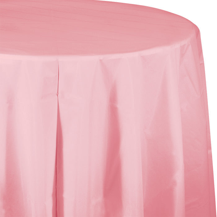 12-Pack Classic Pink Round Plastic 82-Inch Table Covers - Bulk Disposable Tablecloths for Parties, Weddings & Events