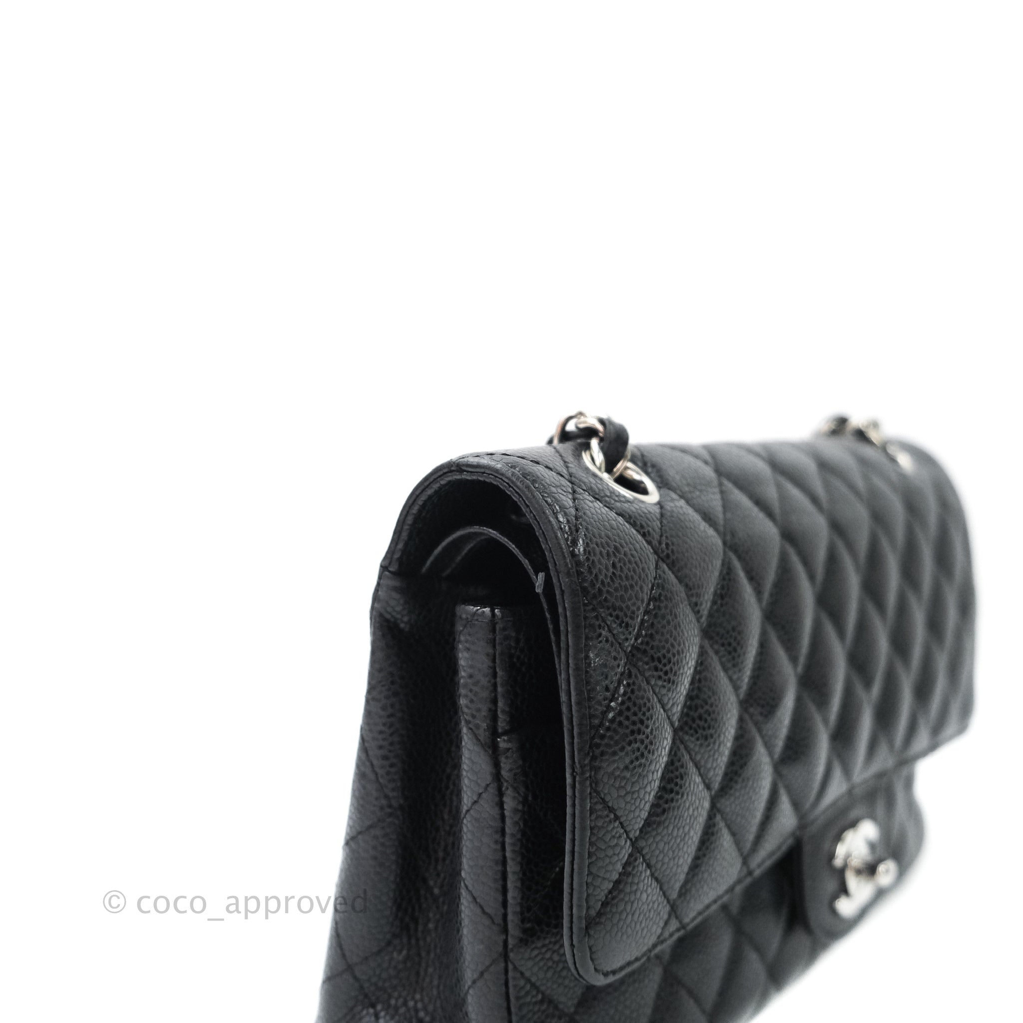 Chanel Classic M/L Medium Double Flap Bag Black Caviar Leather with Silver Hardware - Luxury Designer Handbag for Women, Perfect for Work, Evening Events & Special Occasions