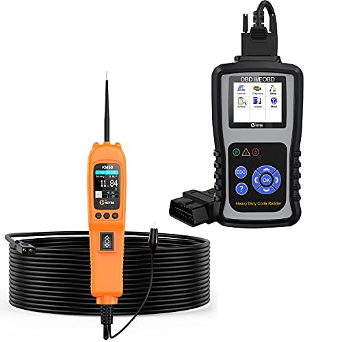 KZYEE KC601 Heavy Duty Automotive Scan Tool & KM50 Power Circuit Probe Kit - AC/DC Current, Resistance, Fuel Injector Tester for Car Diagnostics & Electrical System Testing