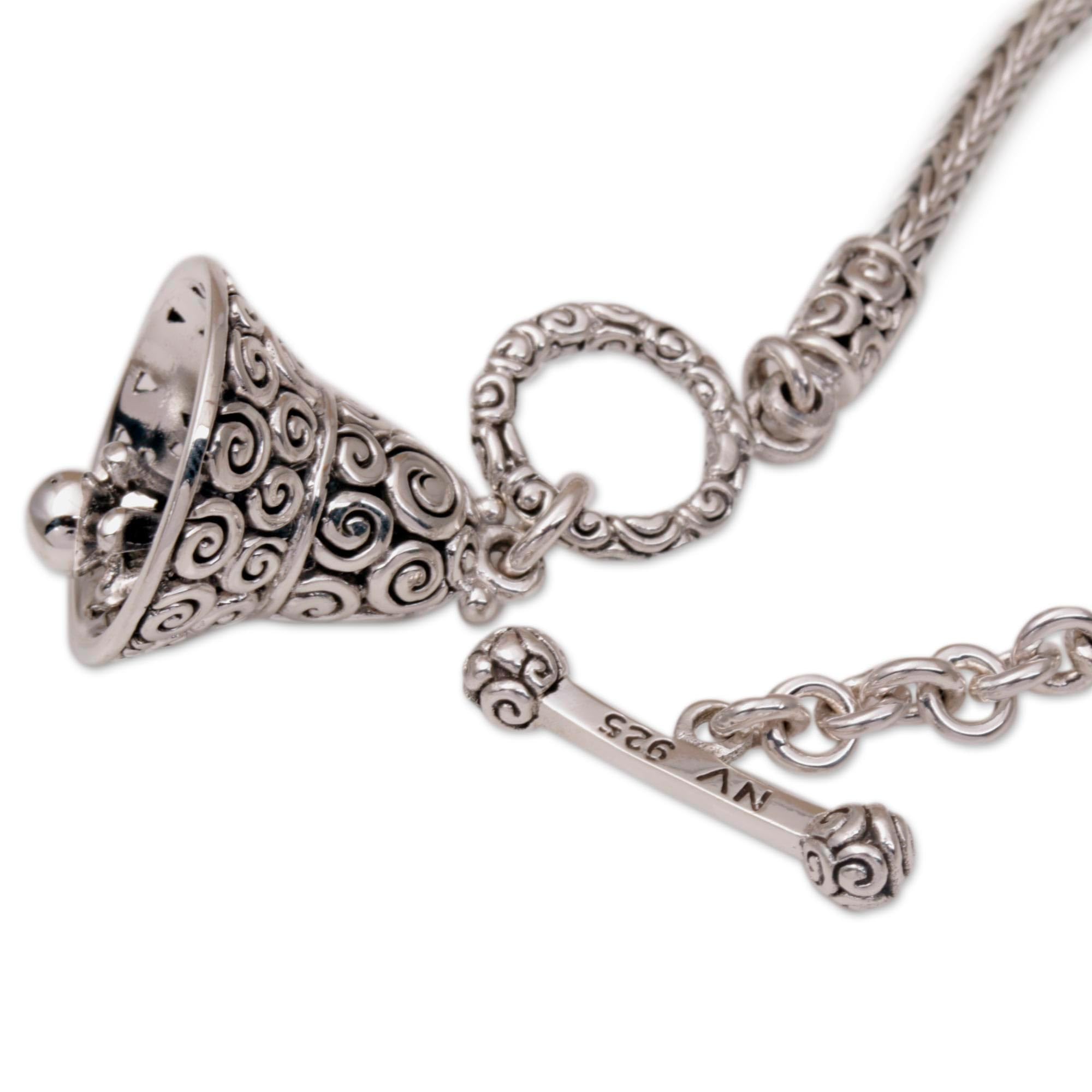 Handmade Sterling Silver Bell Charm Bracelet - Artisan Crafted in Indonesia - Adjustable 7.25