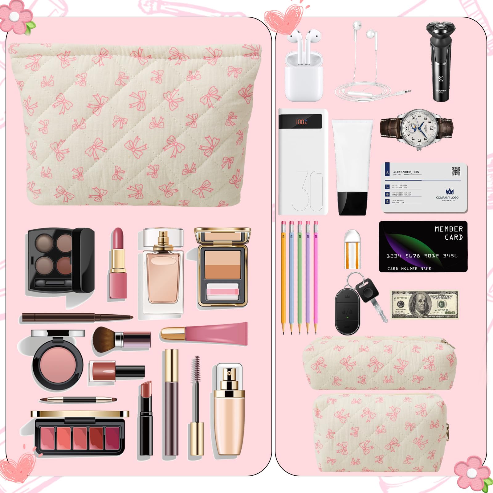 LYDZTION Large Makeup Bag for Women - Waterproof Cosmetic Organizer with Travel Toiletry Bag & Brush Pouch Set (1 Large Cosmetic Case + 1 Pencil Case) - Perfect for Travel, Home Storage & Daily Makeup Organization