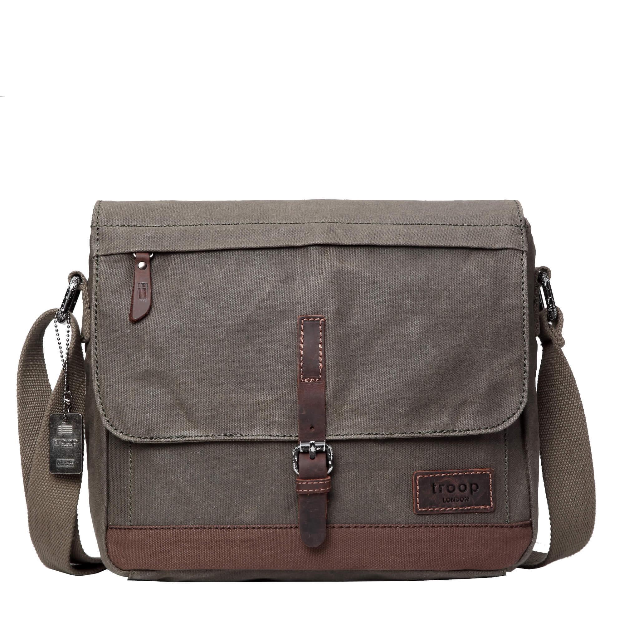 TRP0443 Troop London Heritage Canvas Leather Messenger Bag - Stylish Laptop & Tablet Friendly Travel Bag for Work, School & Daily Commute