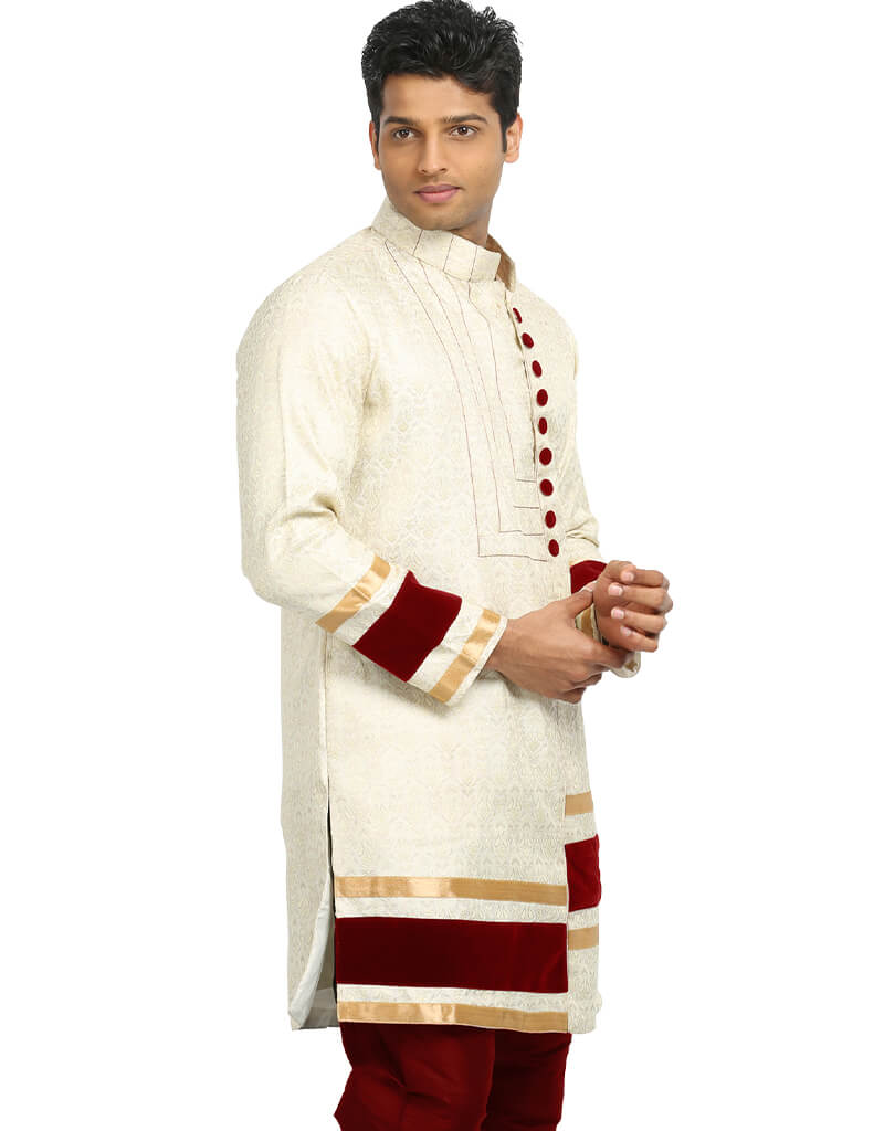 Elegant Beige Kurta with Zari Brocade & Chudidaar - Traditional Indian Ethnic Wear for Festivals, Weddings & Special Occasions