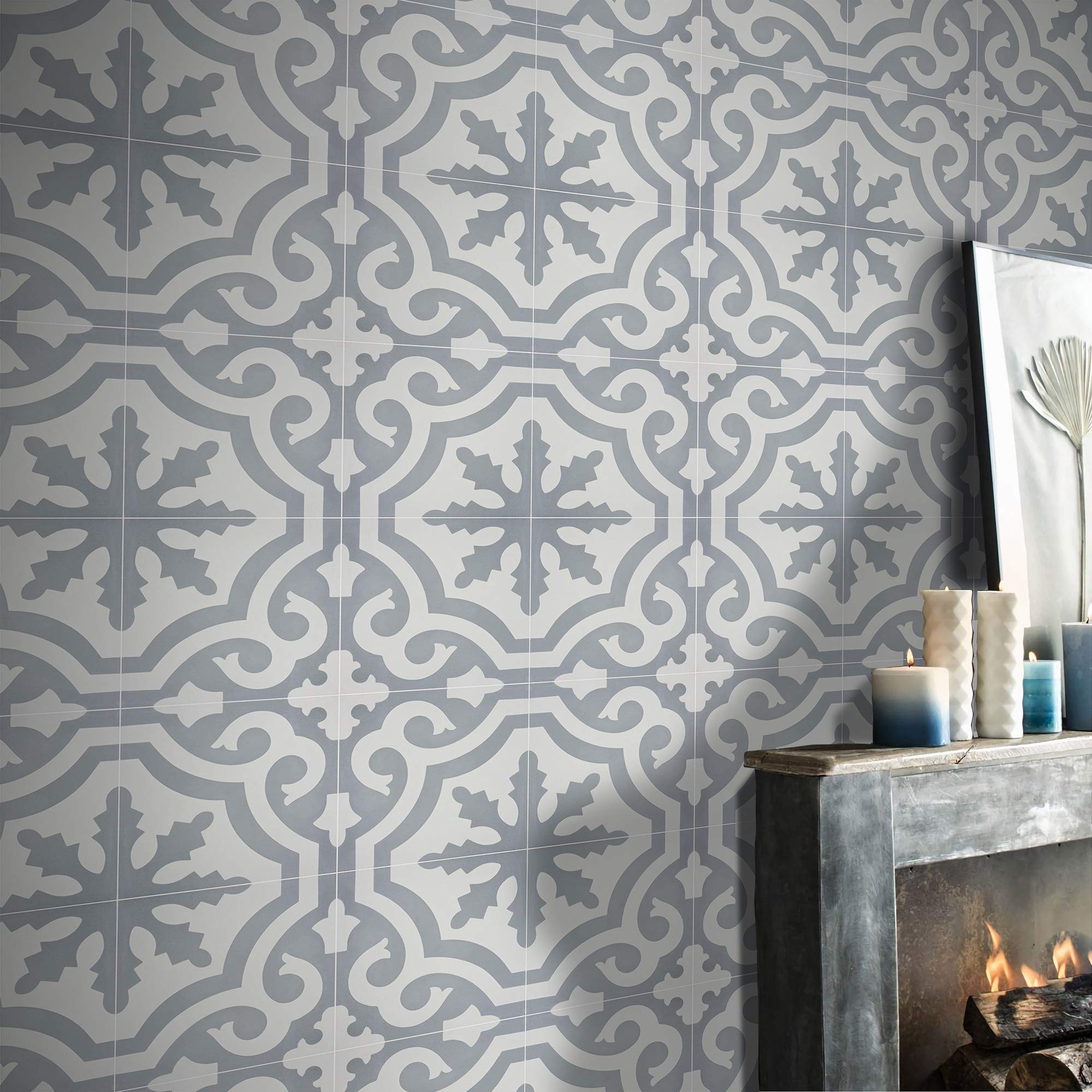Handmade Moroccan Cement Mosaic Tile - Pack of 12, Grey & White Geometric Pattern - Perfect for Kitchen Backsplash, Bathroom Floor, and Outdoor Patio Decor