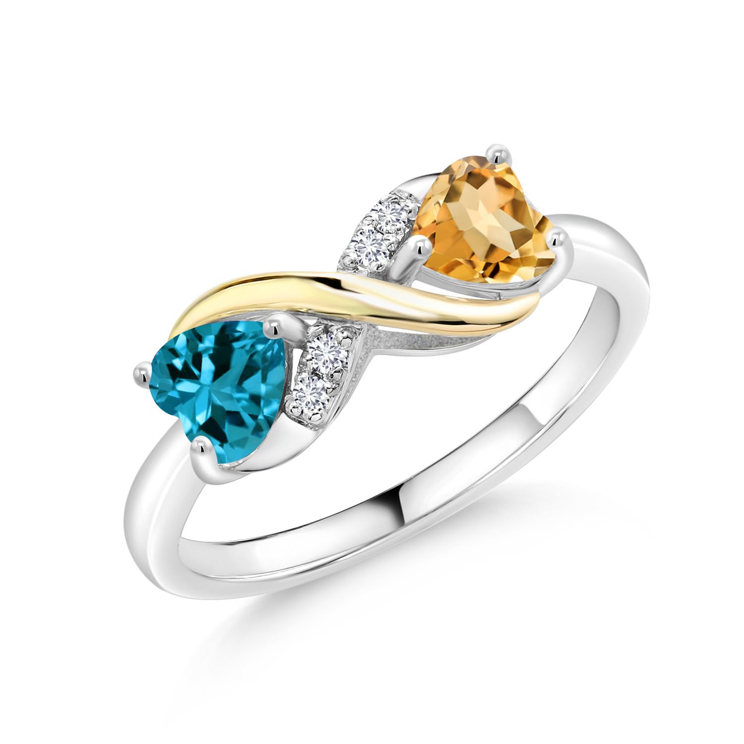 1.05 Ct London Blue Topaz & Yellow Citrine 925 Silver 10K Gold Lab Grown Diamond Ring for Women – Elegant Birthstone Jewelry Gift for Anniversary, Engagement & Special Occasions
