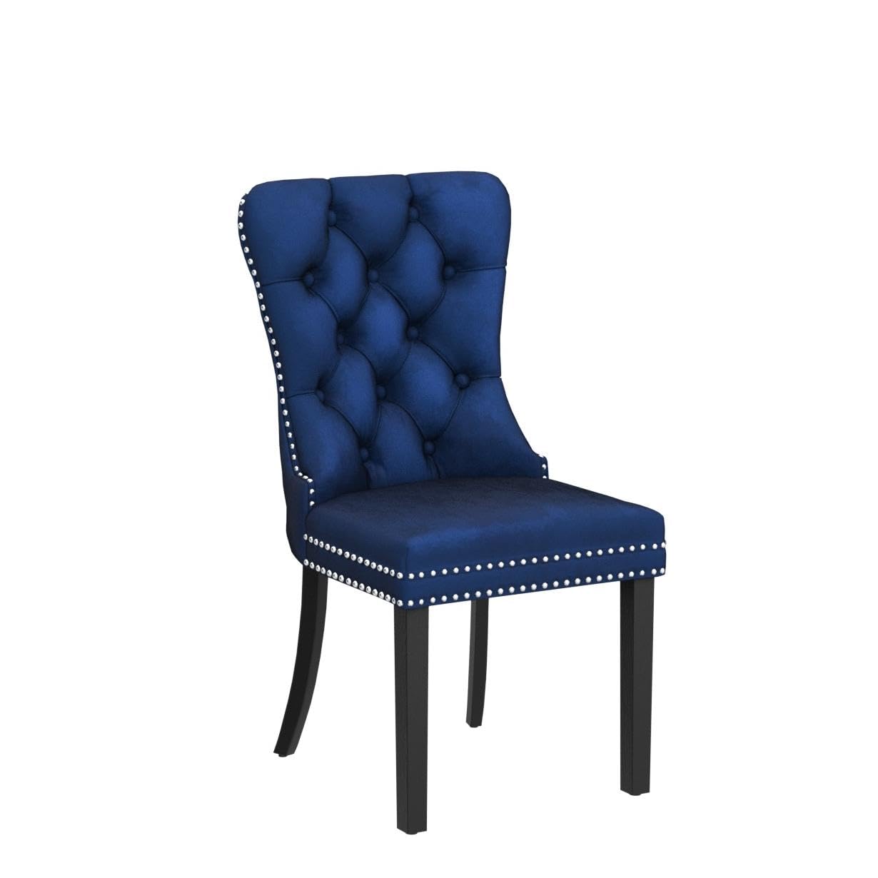 Luxury Velvet Dining Chairs Set of 6 - Modern Upholstered Tufted Kitchen Chairs with Nailhead Trim & Solid Wood Legs, Nikki Collection in Elegant Blue | Perfect for Dining Room, Kitchen, and Entertaining Guests
