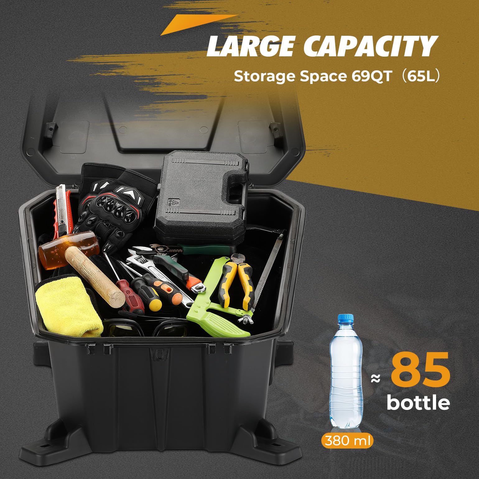 KEMIMOTO UTV Rear Cargo Box 69 QT - Heavy Duty Storage Container for Polaris RZR 900/1000/XP/Turbo S Models - Waterproof Low-Density Polyethylene Bed Box (Part# 2881193) - Perfect for Off-Road Adventures, Camping Gear & Hunting Equipment Storage