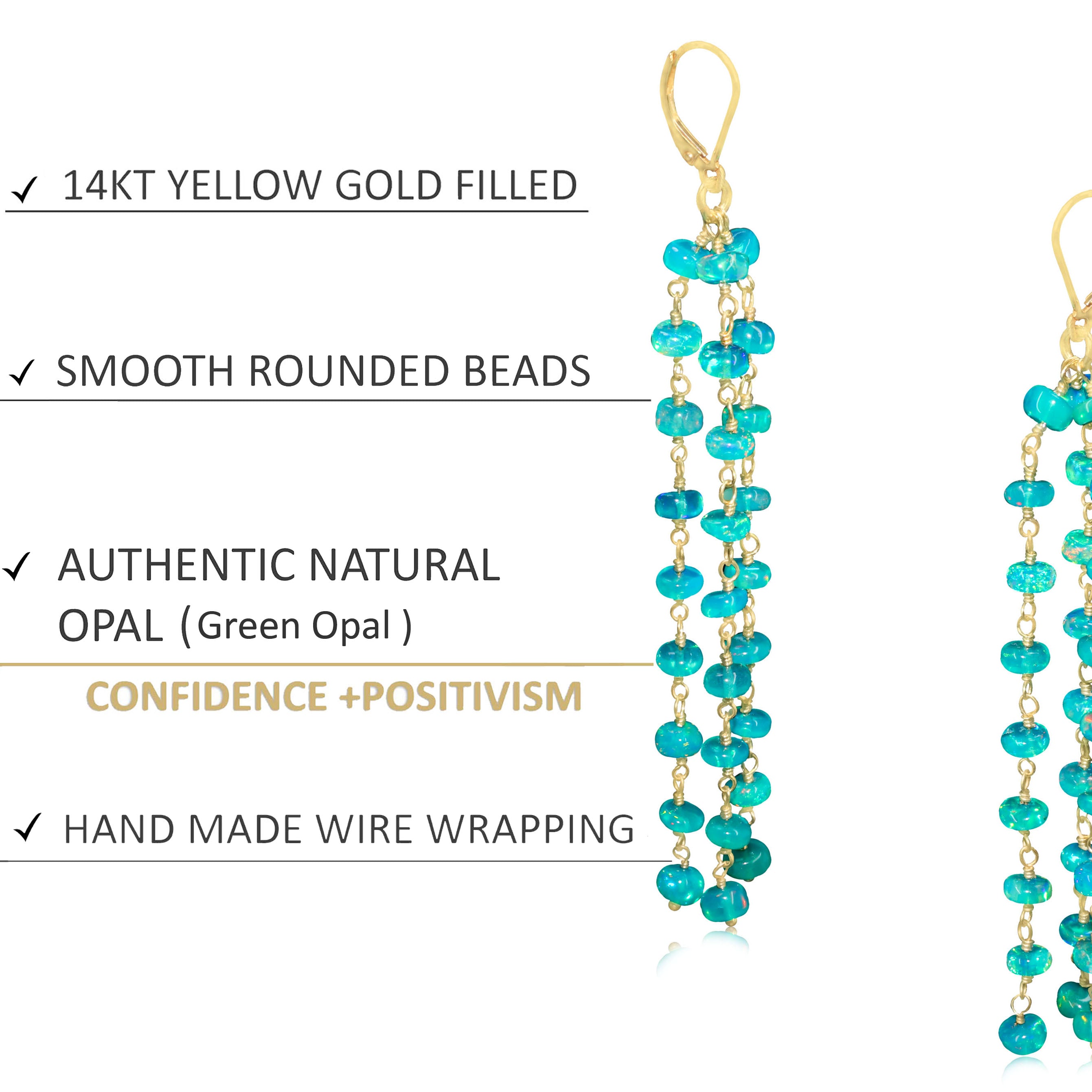 Natural Green Opal 3 Line Dangle Drop Earrings Handmade Sterling Silver Boho Chic Jewelry for Women - Perfect for Weddings, Parties & Everyday Wear