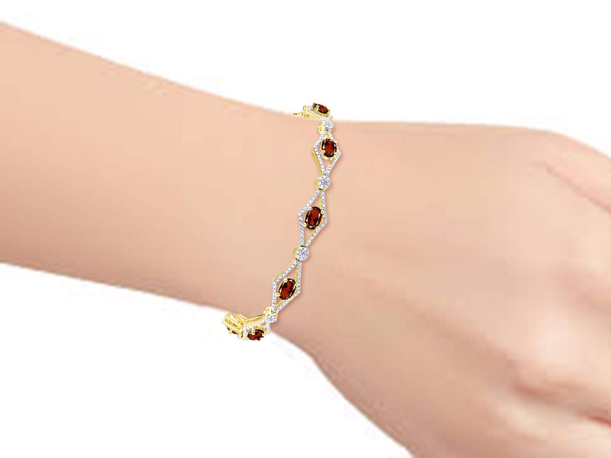 RYLOS Women's 925 Sterling Silver Gold Plated Tennis Bracelet with Genuine Gemstones & Diamonds - Adjustable 7-8 Inch Wrist - 9 Stunning 6X4MM Birthstone Options - Elegant Jewelry Gift for Women - Perfect for Birthdays, Anniversaries & Friendship Bracelets