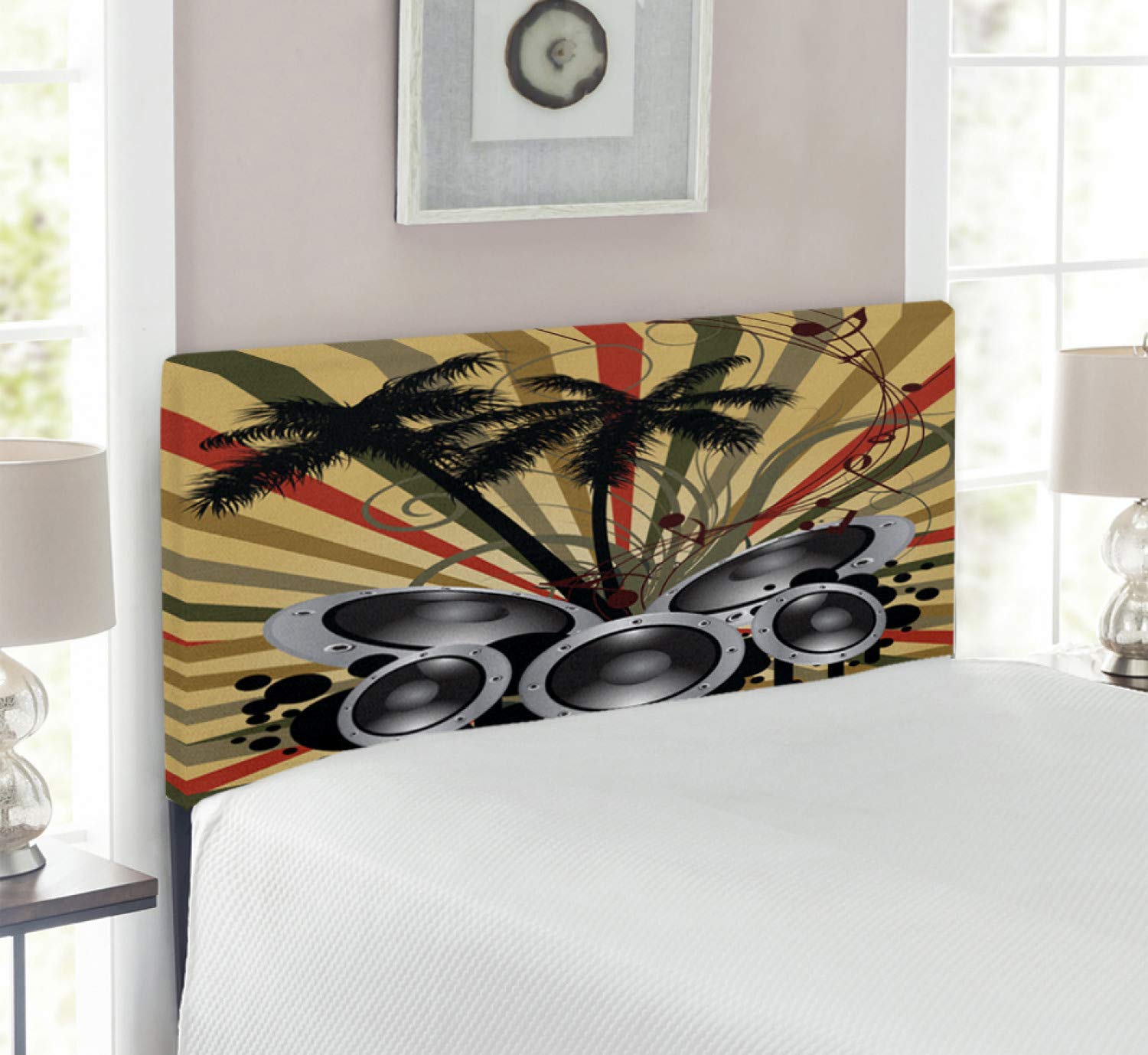 Ambesonne Modern Upholstered Headboard with Memory Foam - Twin Size Palm Tree Striped Ombre Design in Hunter Green & Black - Decorative Metal Bed Headboard for Bedroom, Guest Room, and Dorm Decor