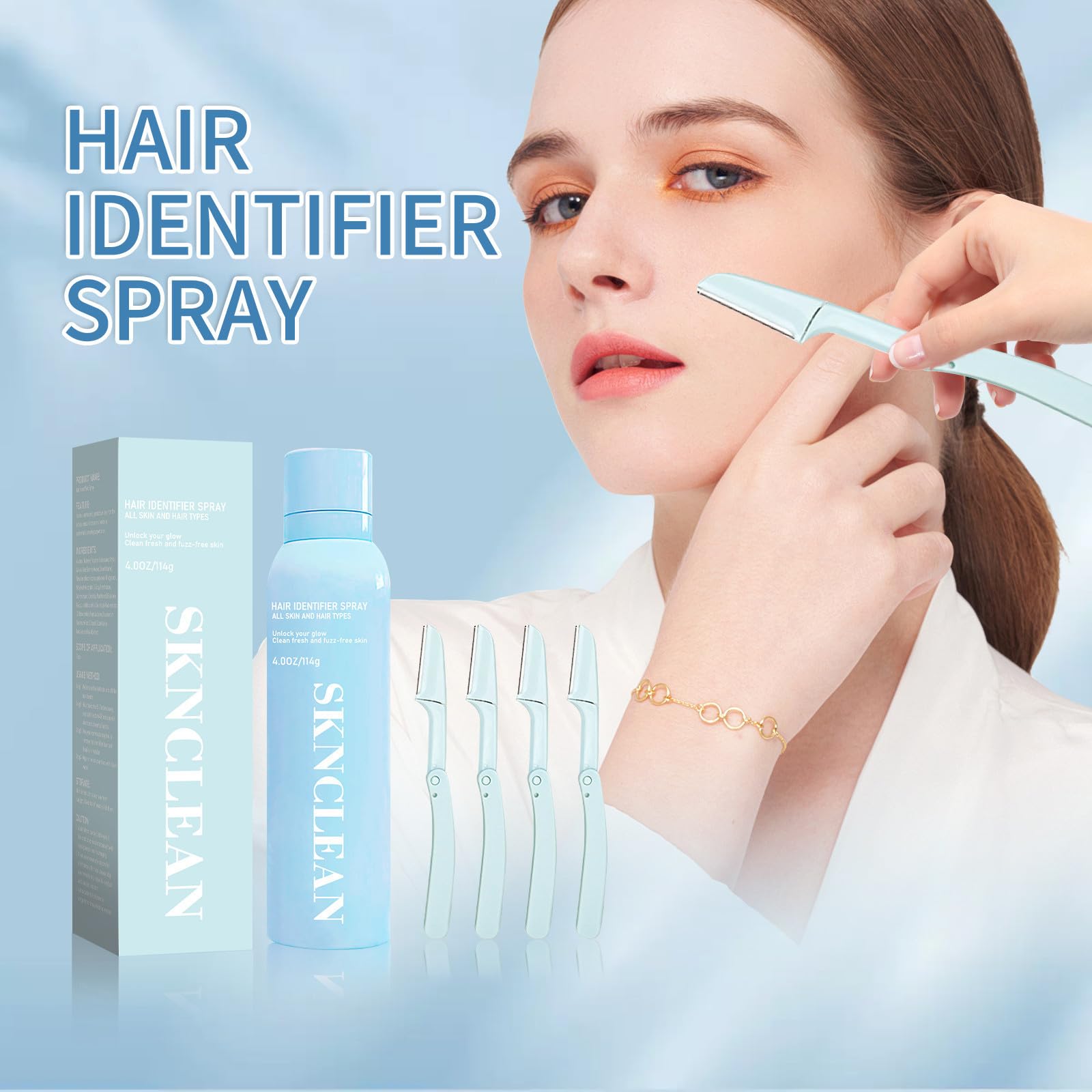 SKNCLEAN Hair Identifier Spray for Face Dermaplaning & Shaving - 2024 New Body Hair Identifying Spray for Women (2-Pack) | Perfect for At-Home Facial Hair Removal & Pre-Shave Preparation