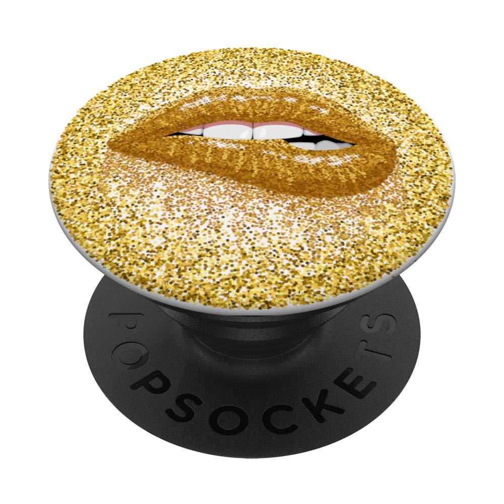 Golden Kissy Lips Girly Lipstick PopSockets PopGrip - Swappable Phone Grip for iPhone & Samsung | Cute Lipstick Design for Girls & Women | Perfect for Selfies, Parties & Everyday Use