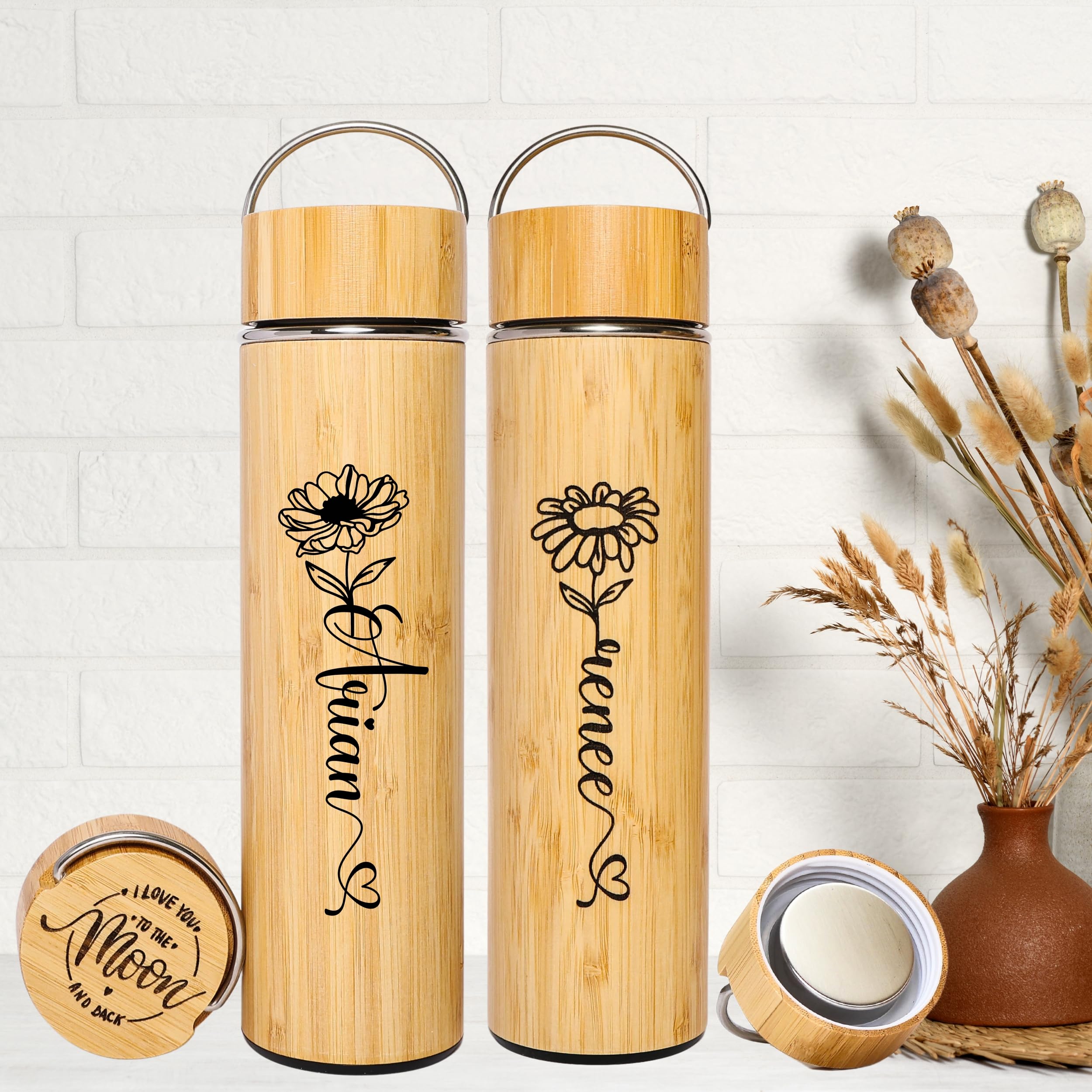 17oz Personalized Bamboo Tumbler with Tea Infuser - Insulated Stainless Steel Water Bottle | Eco-Friendly Tea Thermos for Women | Best Friend Birthday Gift, Christmas Present (Great for Office, Yoga & Travel)