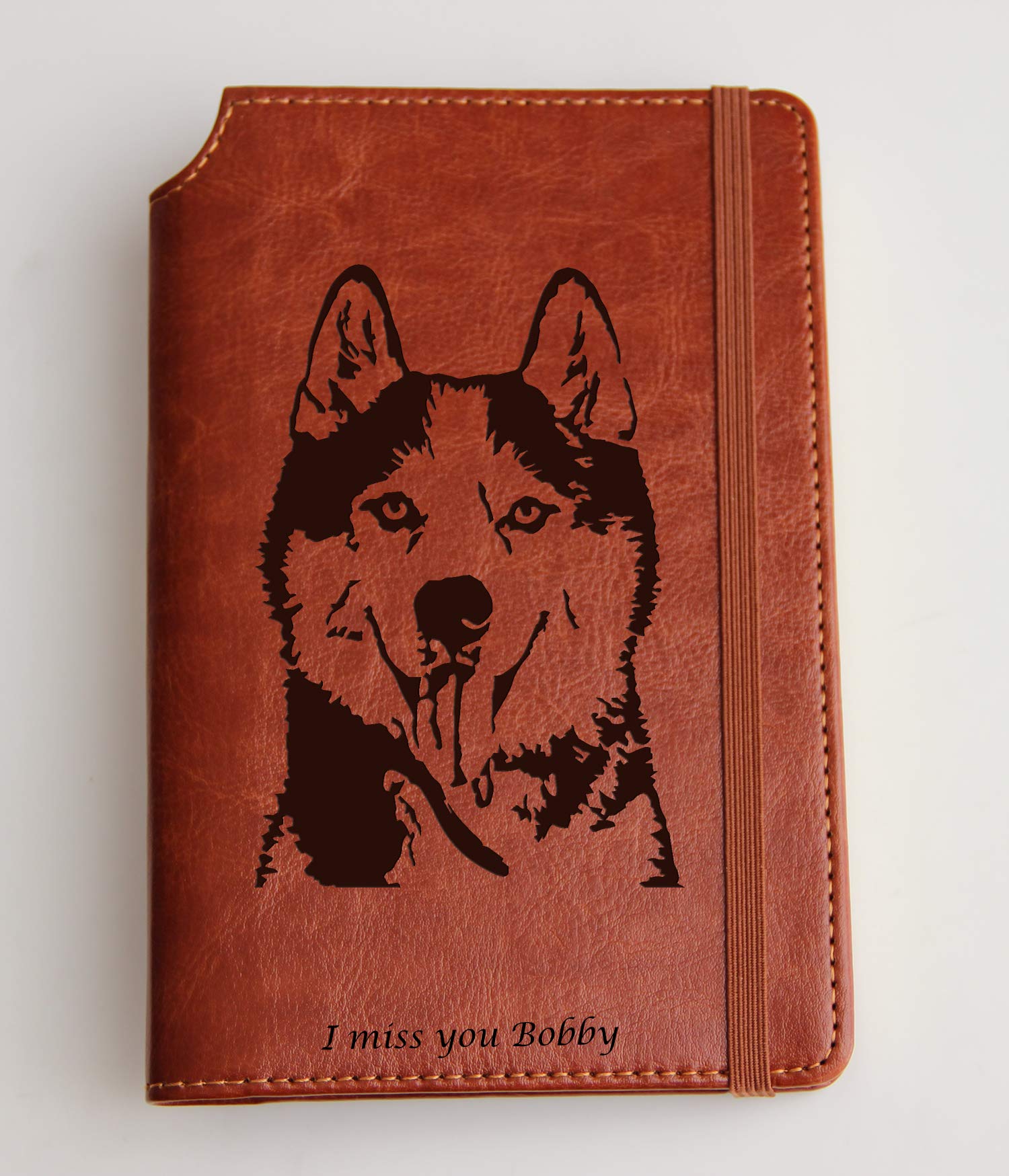 Custom Leather-Bound Siberian Husky Journal with Elastic Band - Personalized Quote or Text - Perfect for Dog Lovers, Writers & Travelers - When Words Fail Music Speaks Notebook for Daily Journaling, Sketching & Note Taking