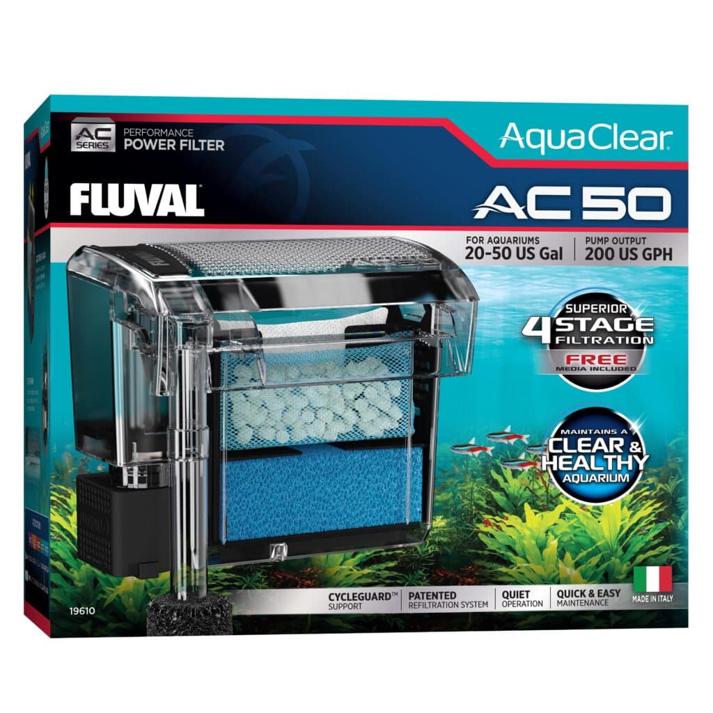 Fluval Aquaclear Hang on Back Filter AC50 - 200GPH (757L/h) for 20-50 Gallon Aquariums - Quiet & Efficient Water Filtration for Freshwater & Saltwater Fish Tanks - Perfect for Home, Office & Classroom Aquariums