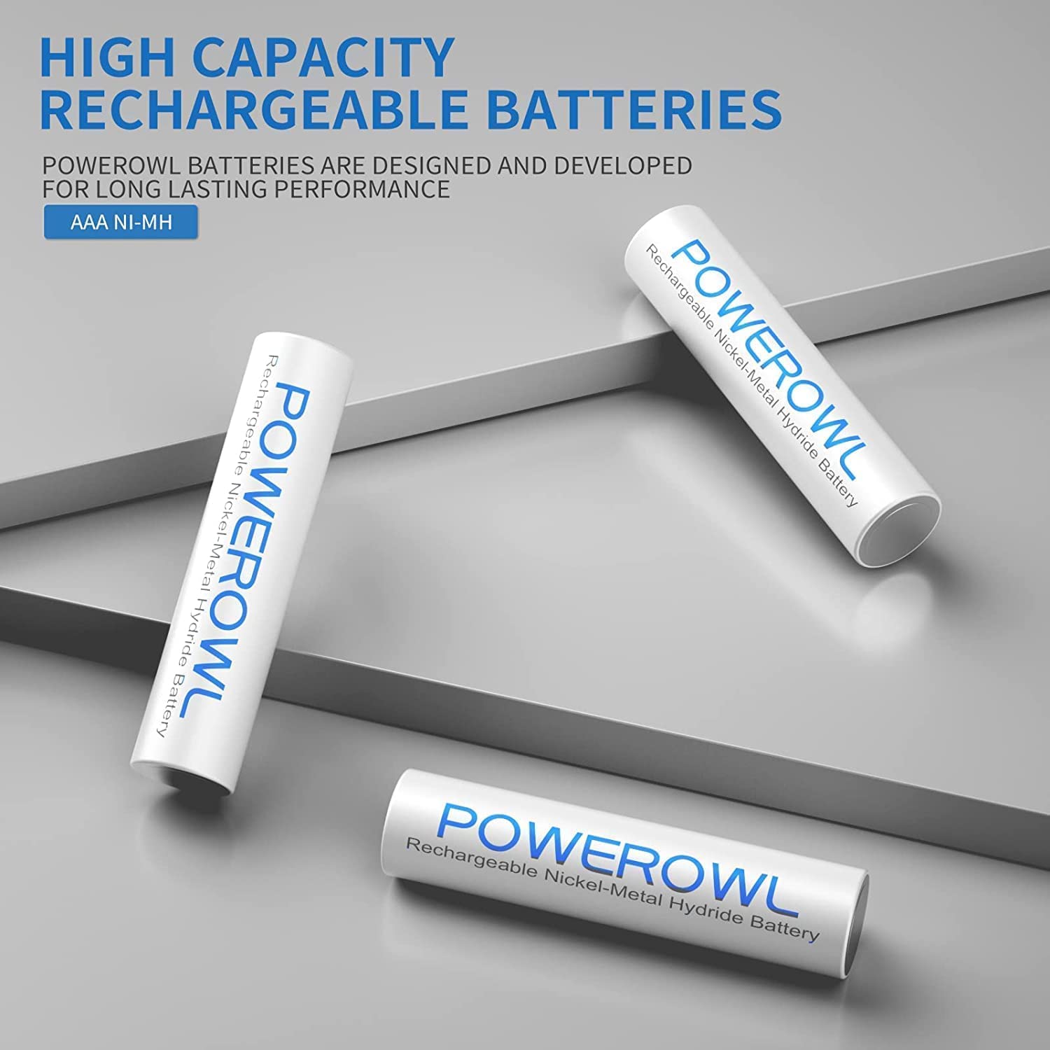 POWEROWL Battery Charger with 8 AAA Rechargeable Batteries - Fast Charging for AA AAA C D NiMH NiCd Batteries - Perfect for Cameras, Toys, Flashlights & Electronics