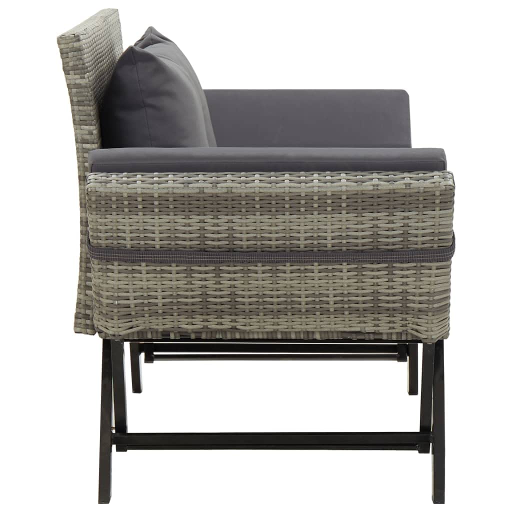 SKM 69.3 Inch Gray Poly Rattan Outdoor Patio Bench with Cushions - Perfect for Garden, Backyard, Deck, and Poolside Relaxation