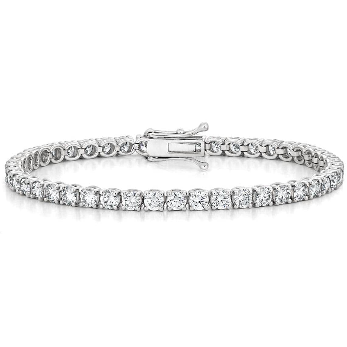 3MM Simulated Diamond Tennis Bracelet for Women - 14K White Gold Plated 925 Sterling Silver, 7 Inch VVS1 Clarity, 5.50 Carat White Color - Perfect for Weddings, Parties & Special Occasions