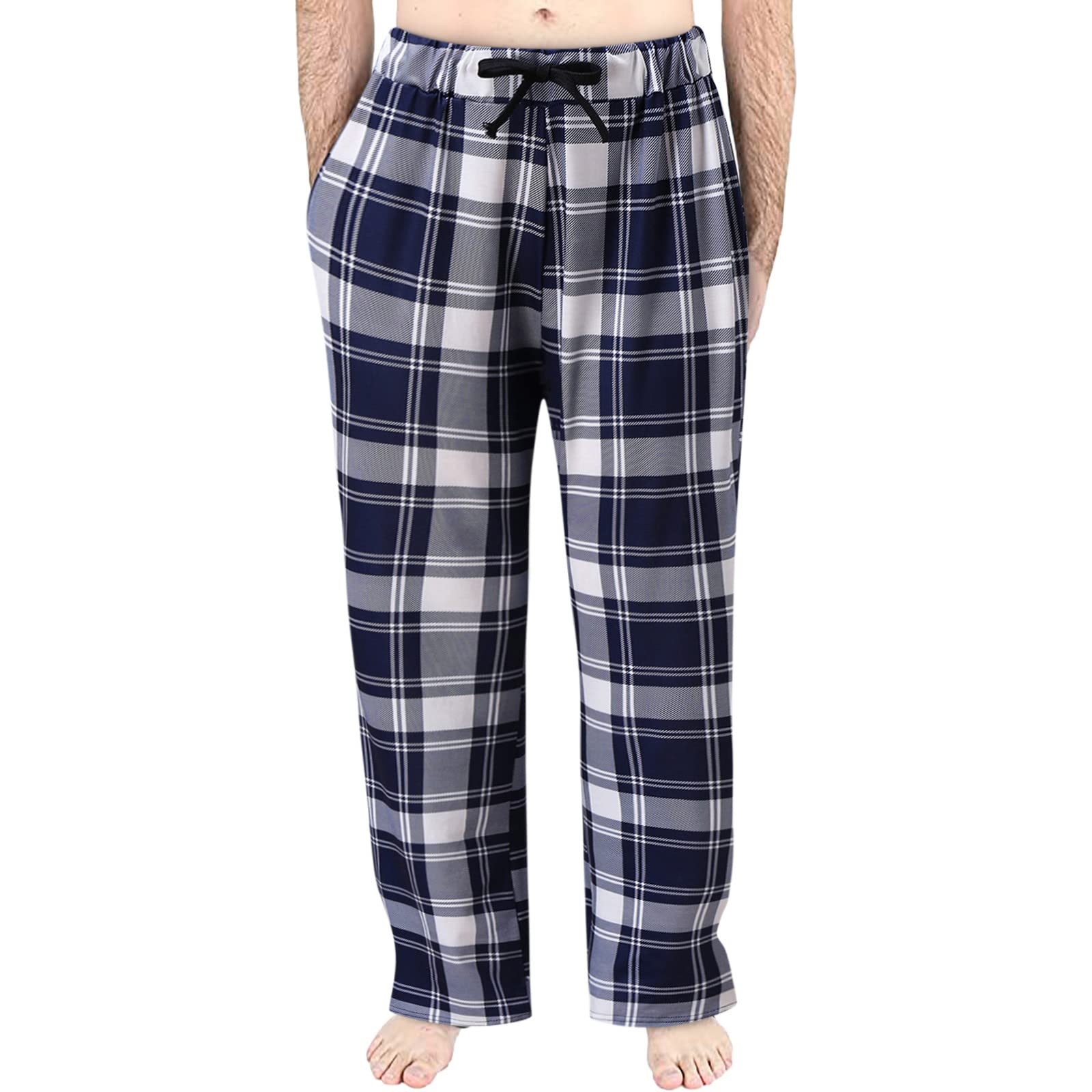 Men's Casual Plaid Cotton Pajama Set - Breathable Spring Loungewear for Home & Outdoor Wear (White, Medium) | Perfect for Relaxing, Sleeping & Running Errands