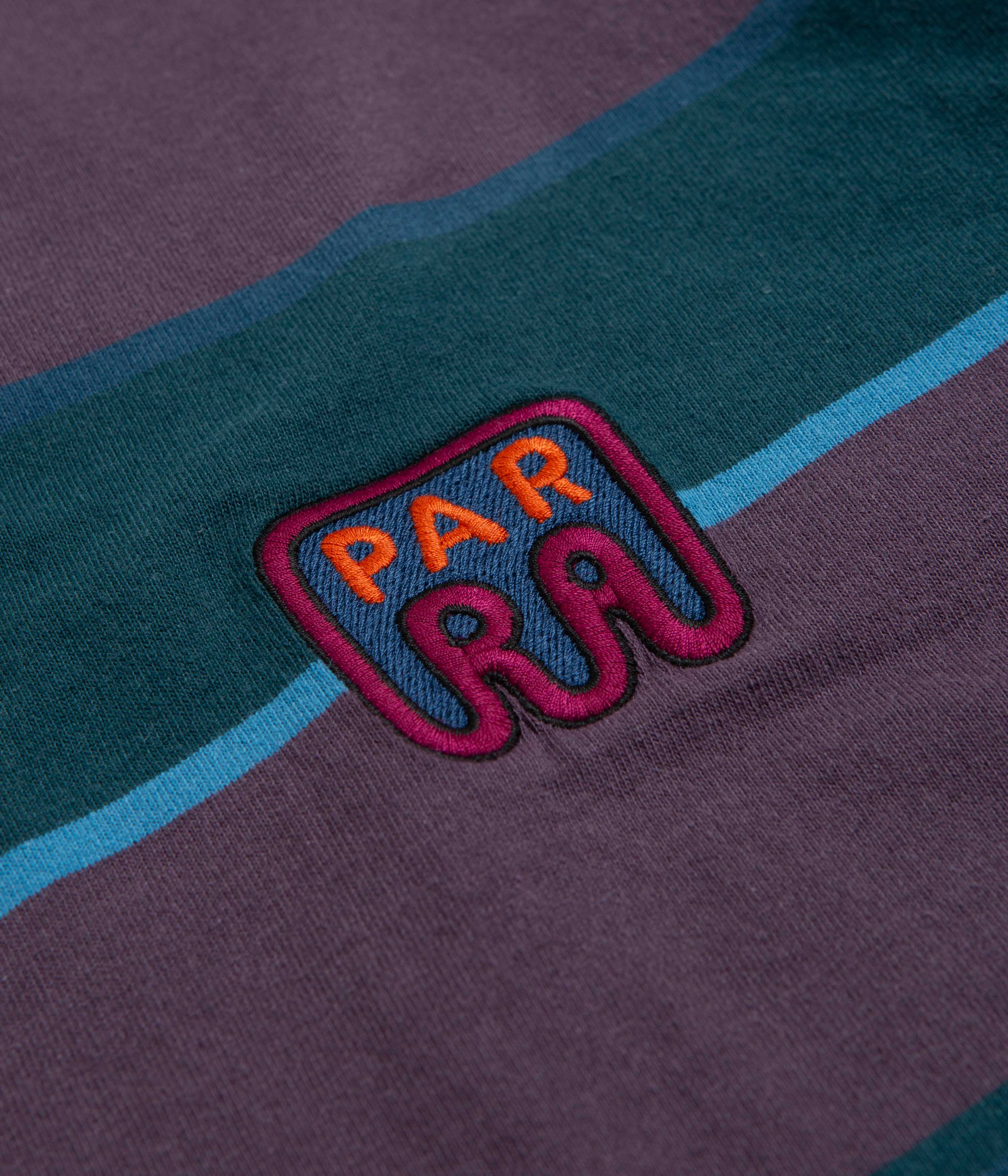 Parra Fast Food Logo Striped T-Shirt in Aubergine - Stylish Casual Wear for Street Fashion & Everyday Outfits