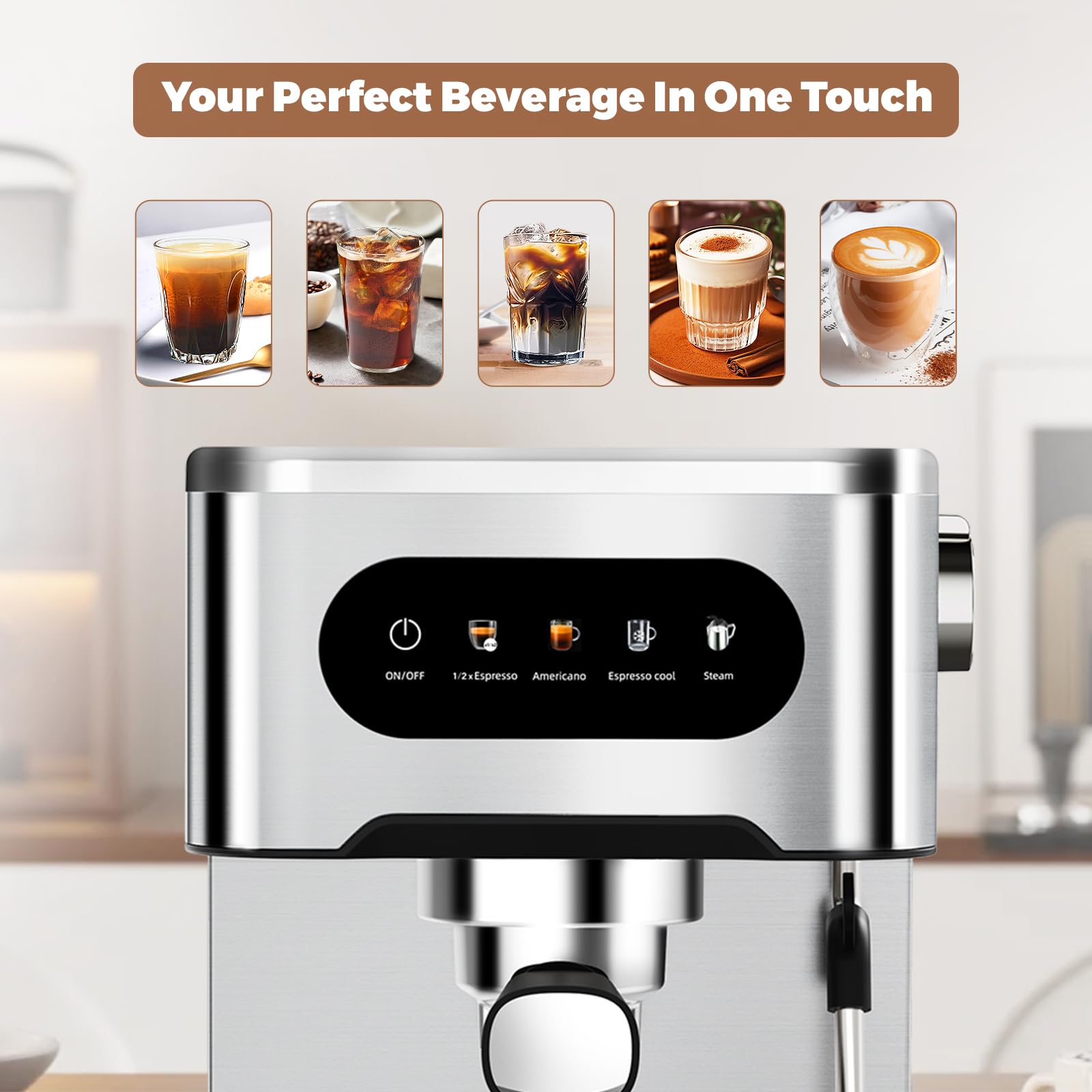 CHULUX 20 Bar Cold Brew Espresso Machine - Stainless Steel Touchscreen Coffee Maker with Steam Wand for Cappuccino & Latte | Perfect for Home Baristas & Coffee Lovers | Great for Morning Brews, Entertaining Guests & Office Use