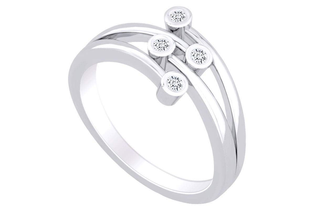 14K Gold Over Sterling Silver Round White Natural Diamond Accent Four Stone Engagement Ring - Perfect for Proposals, Anniversaries & Special Occasions