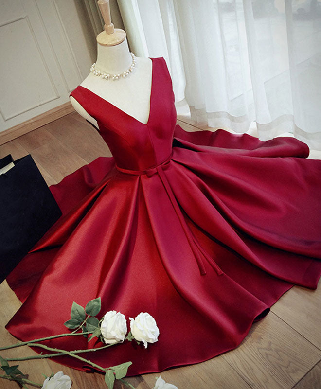Elegant Burgundy V-Neck Short Prom Dress for Women - Perfect for Evening Parties, Homecoming, and Special Occasions