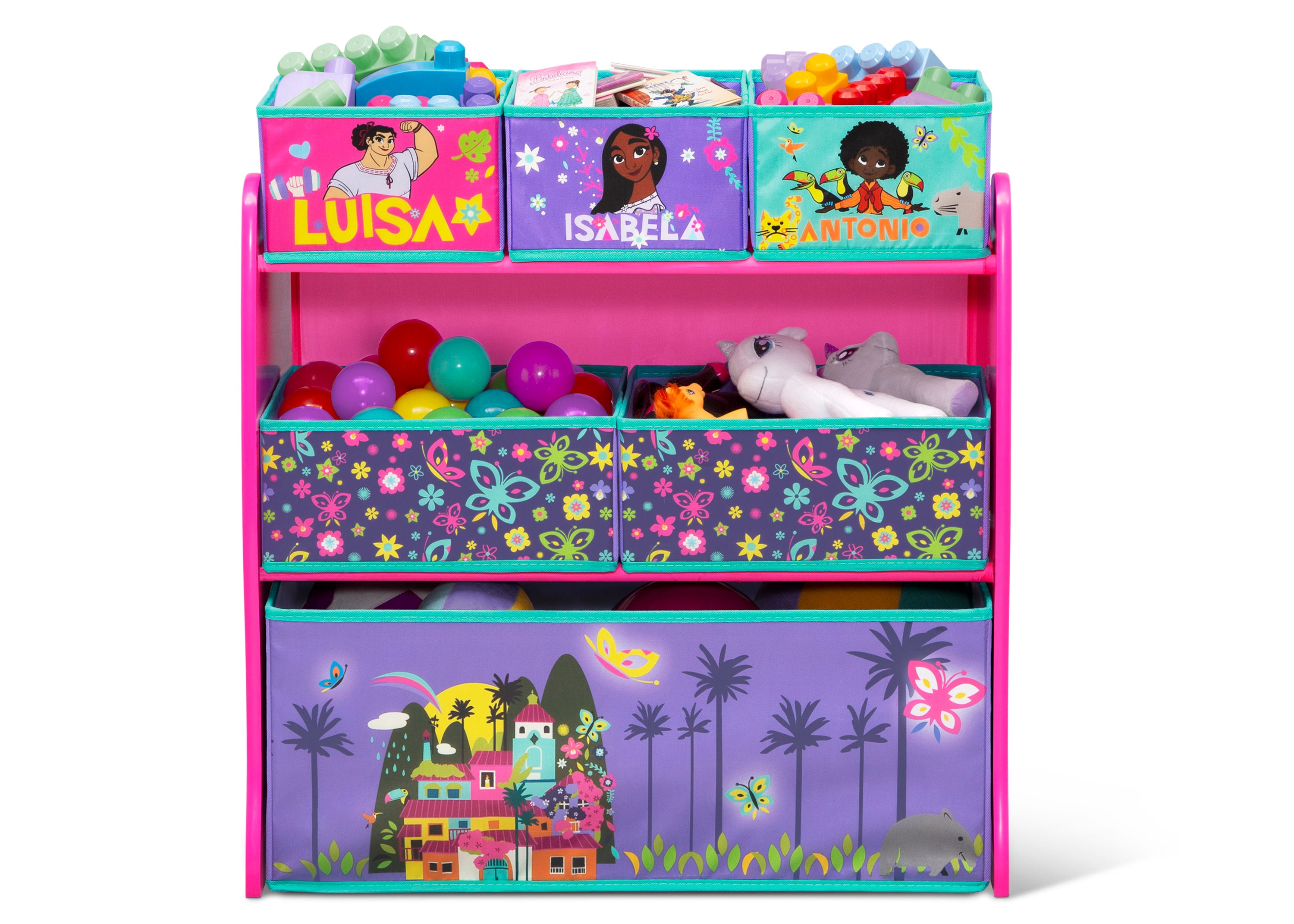Disney Encanto 6 Bin Toy Organizer for Kids - Colorful Storage Bins with Character Designs - Perfect for Bedroom, Playroom & Classroom Organization