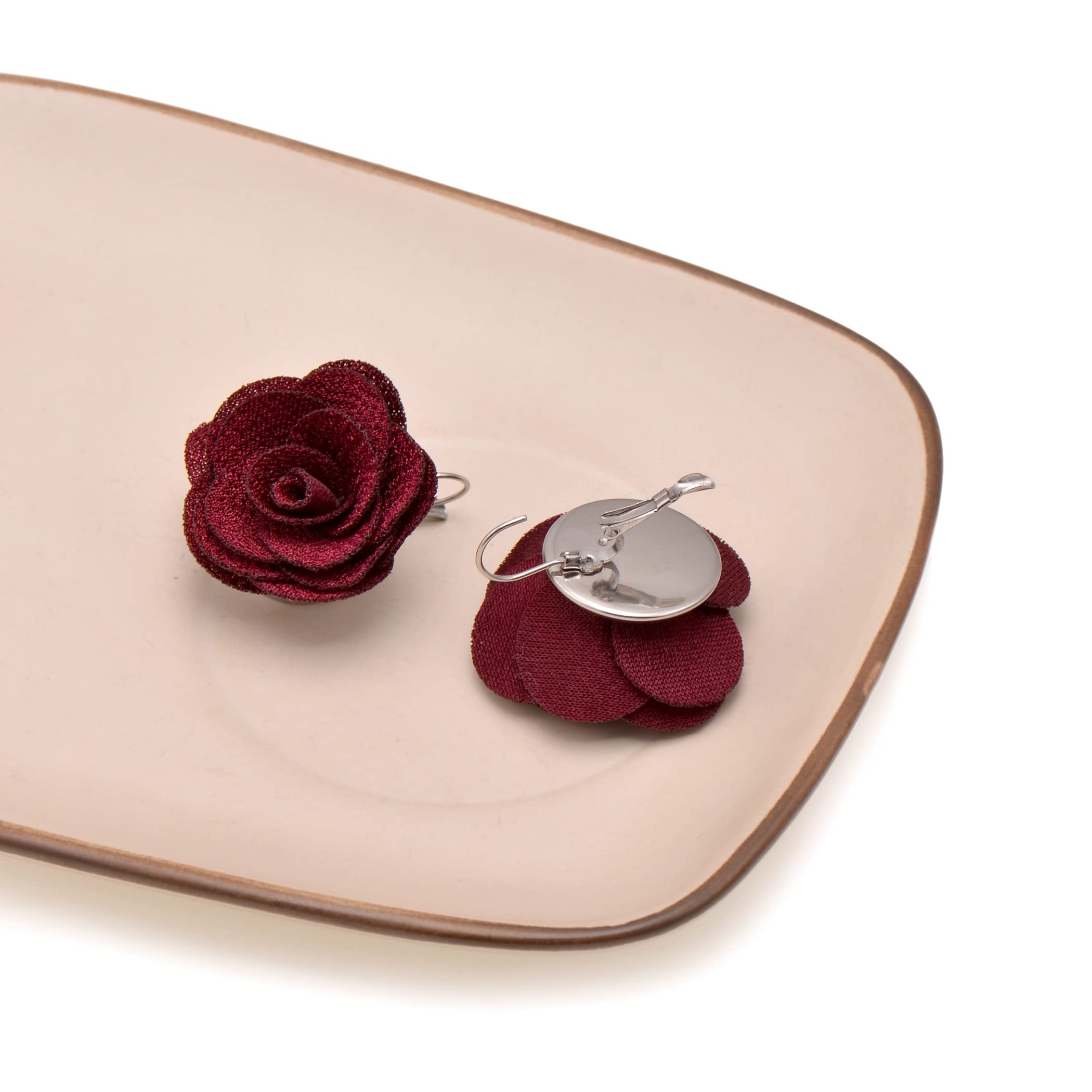 Joseph Brother Big Rose Flower Earrings for Women - Wine Red Leverback Dangle Earrings | Elegant Floral Jewelry for Parties, Weddings & Date Nights