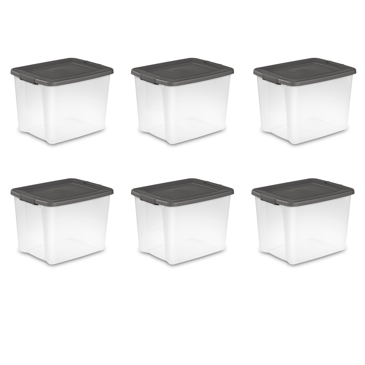 Sterilite 19376406 50-Quart Storage Bins with Lids - 6-Pack Stackable Shelf Totes in Driftwood & Platinum for Home Organization, Closet, Garage, and Office Storage Solutions
