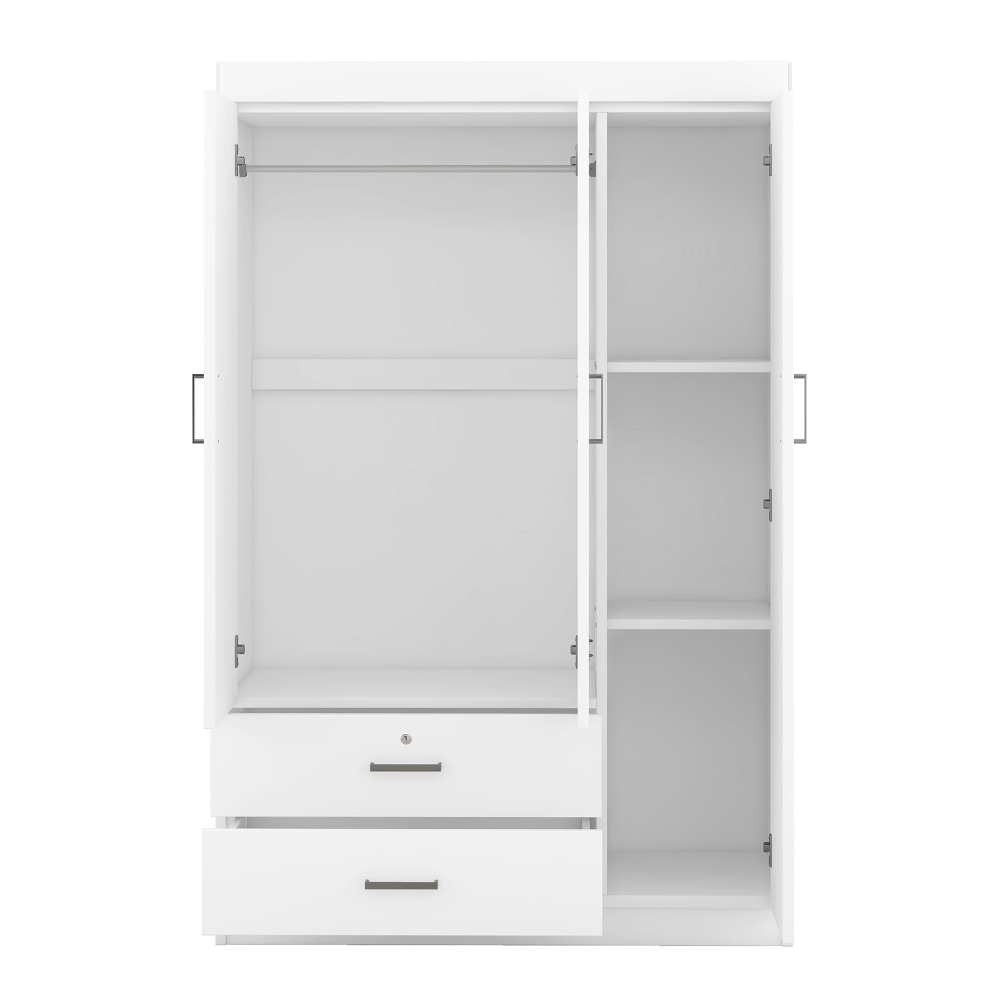 White Wooden Armoire Wardrobe with Mirror - 3 Door Closet with 2 Drawers for Bedroom Storage, Teen & Adult Clothes Organizer | Perfect for Master Bedroom, Guest Room or Dormitory Organization